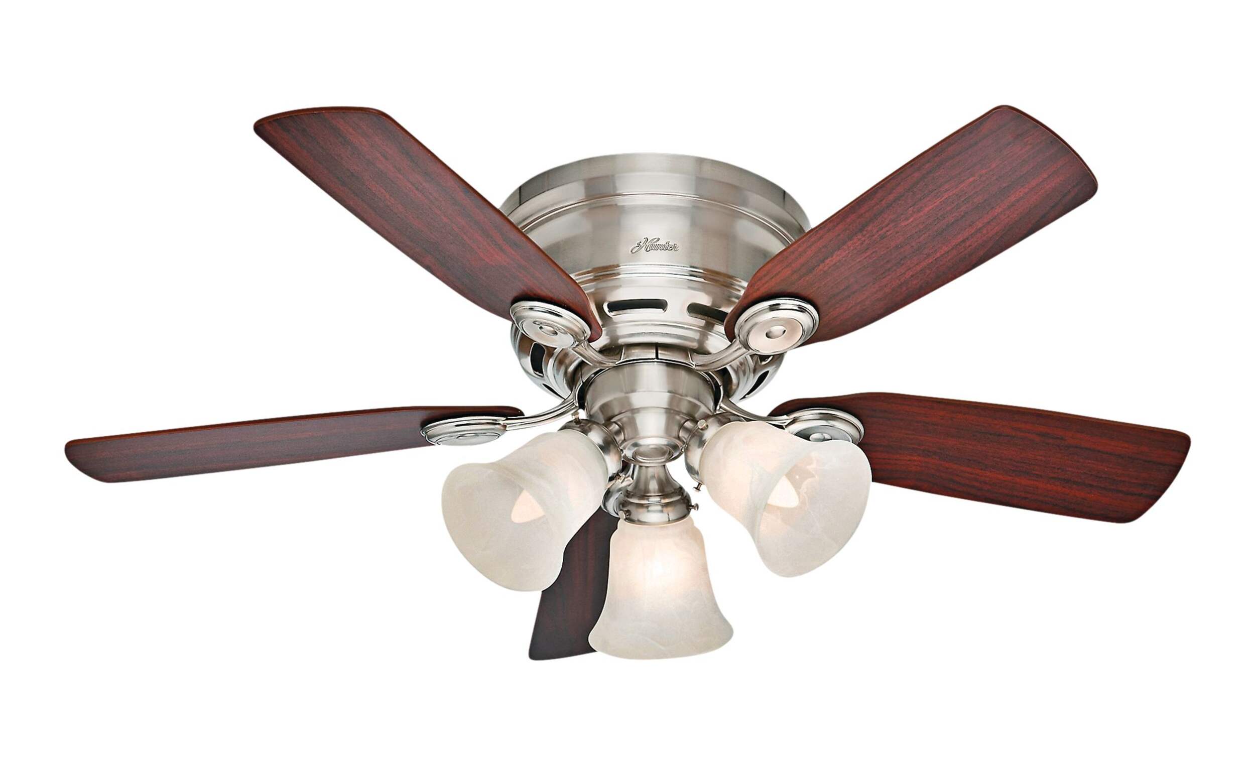 Hunter Low Profile Ceiling Fan, Reversible 5-Blade 3-Speed with Lighting, 42-in, Maple/Cherry Bottom_Plunge