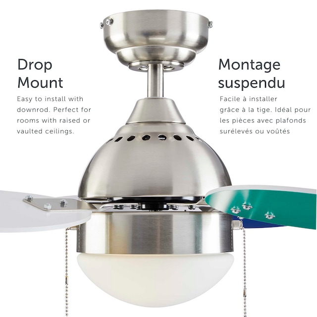 NOMA Ollie Reversible 4Blade 3Speed Ceiling Fan with Lighting, 30in