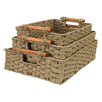 Paniers tressés avec poignées, jeu de 3