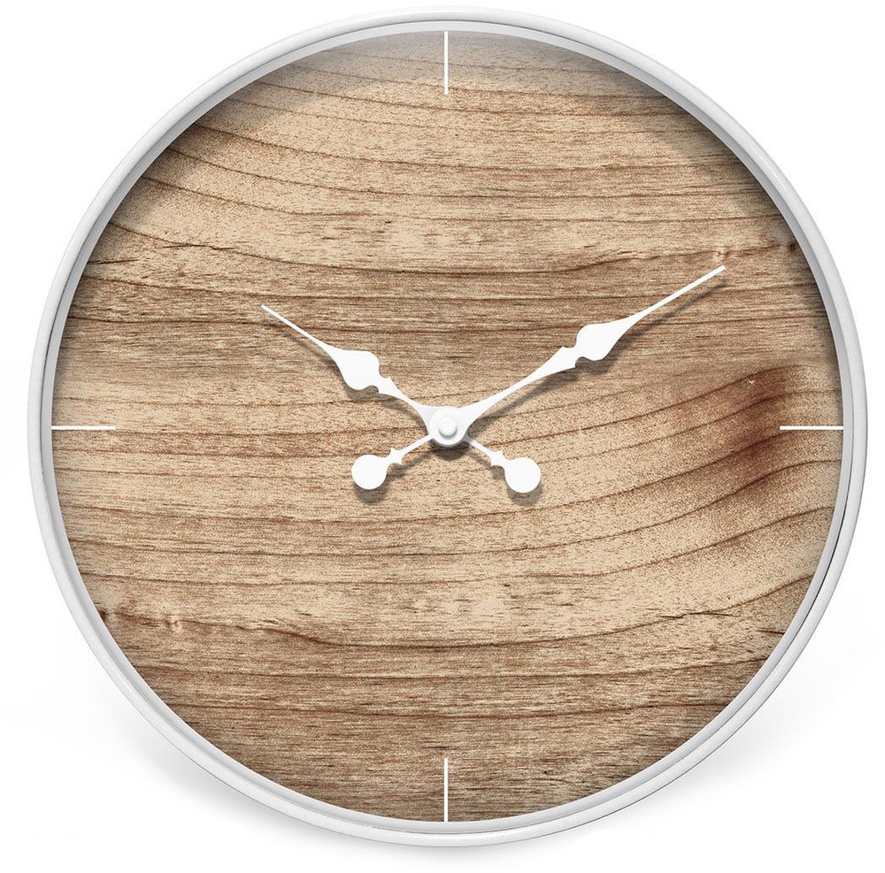 Plastic Clock with Woodgrain Dial, White, 12in Canadian Tire