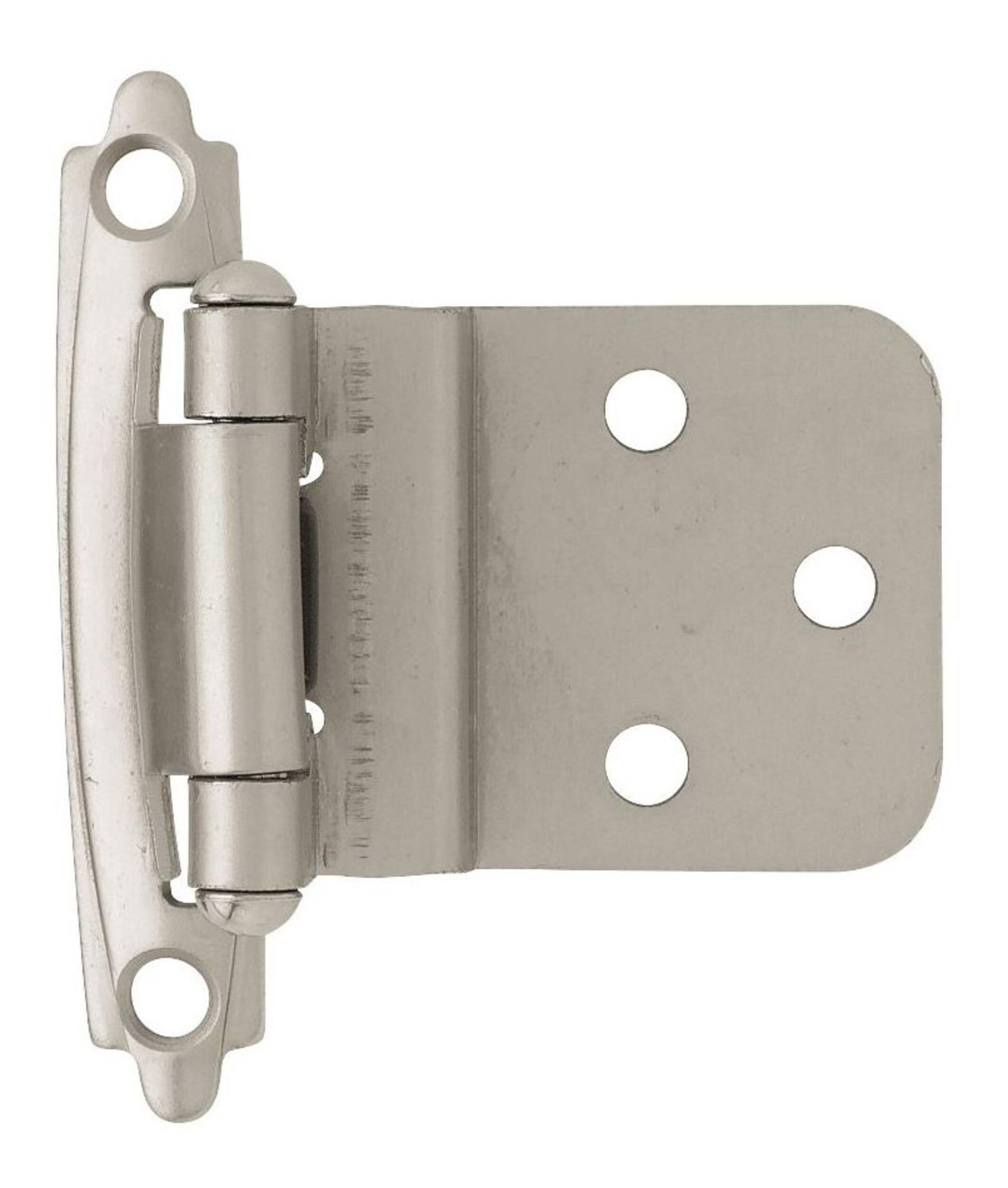 Peerless Inset Self-Closing Overlay Hinges, Satin Nickel, 3/8-in, 2-pk Front_Flat