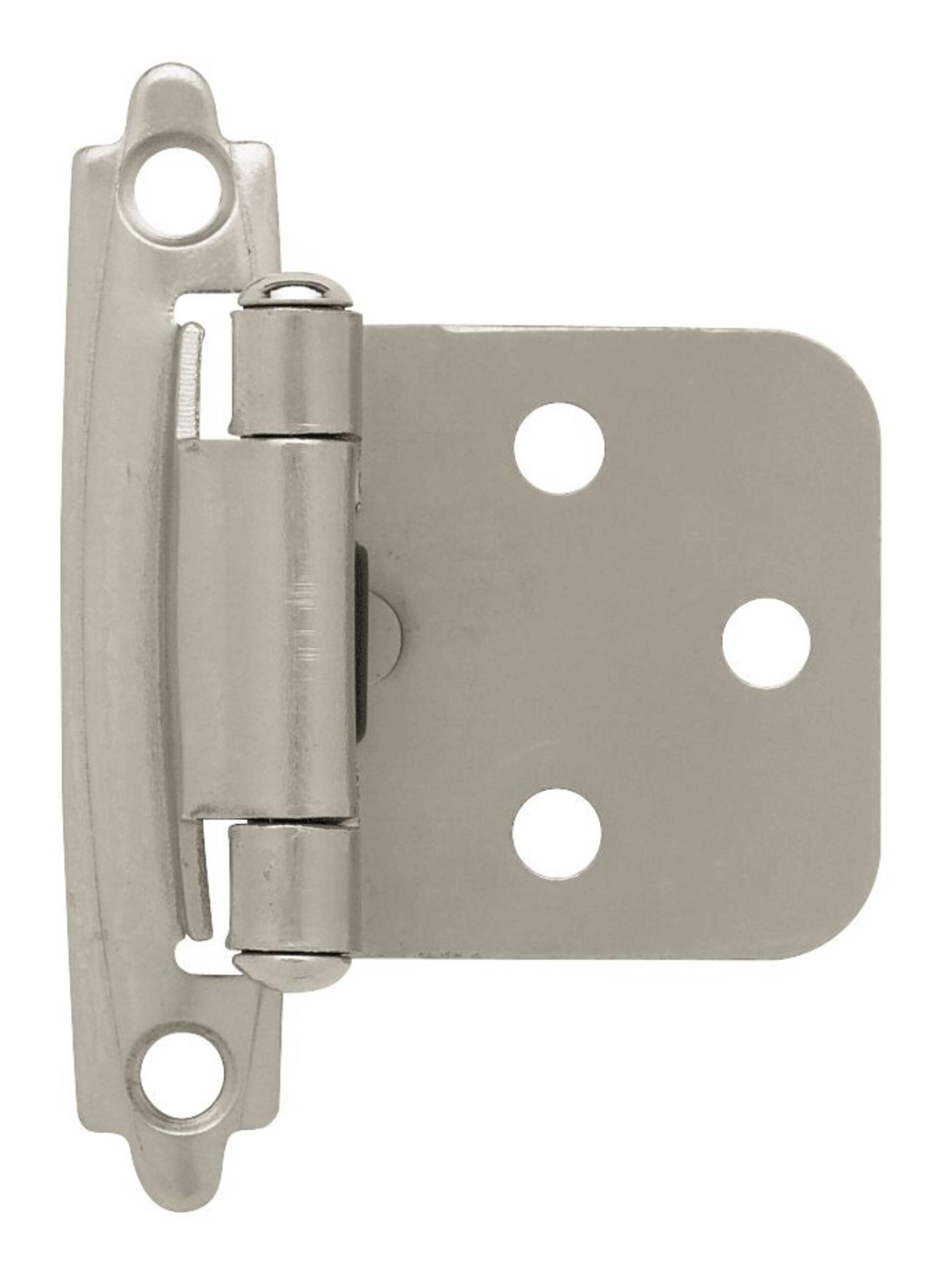 Peerless Self-Closing Overlay Hinges, Satin Nickel, 2-pk Front_Flat