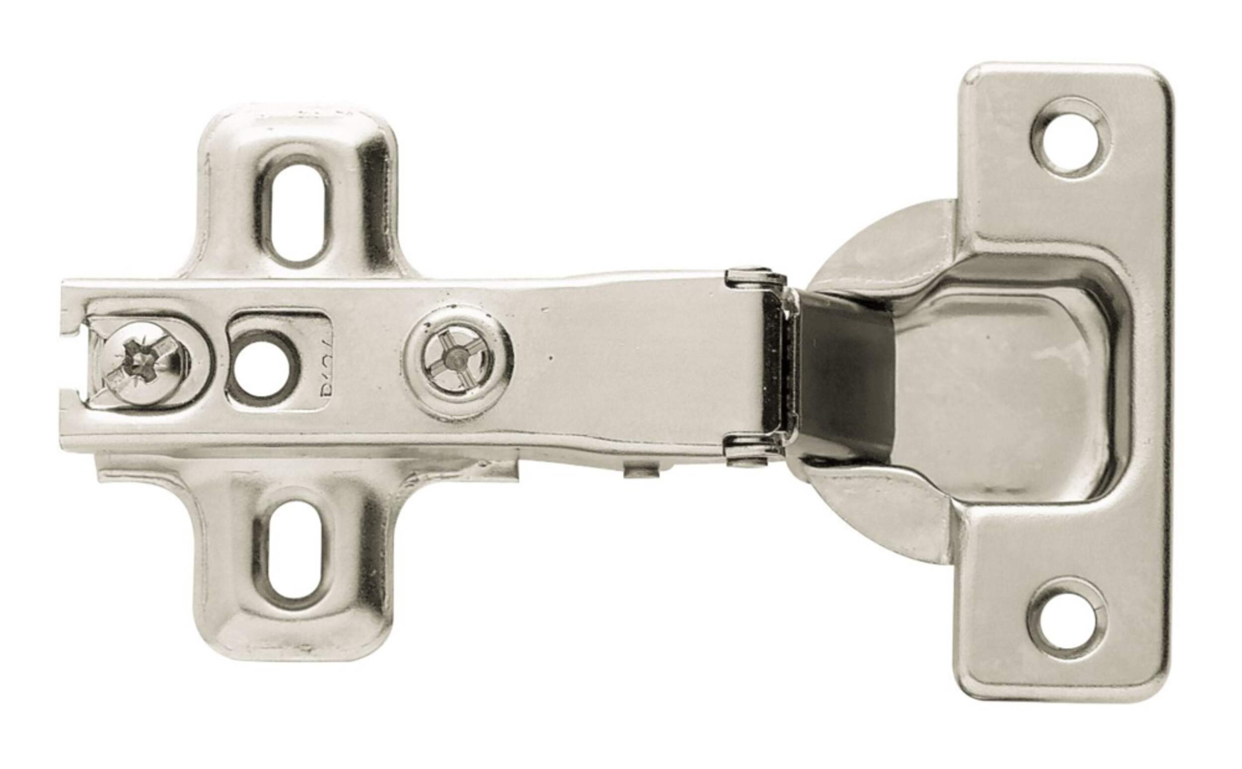 Peerless Full Overlay Hinges, 110-Degree, Satin Nickel, 35-mm, 2-pk Front_Flat