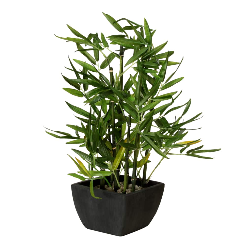 18 in Faux Bamboo Plant Lush Artificial Bamboo in Pot with River Stones