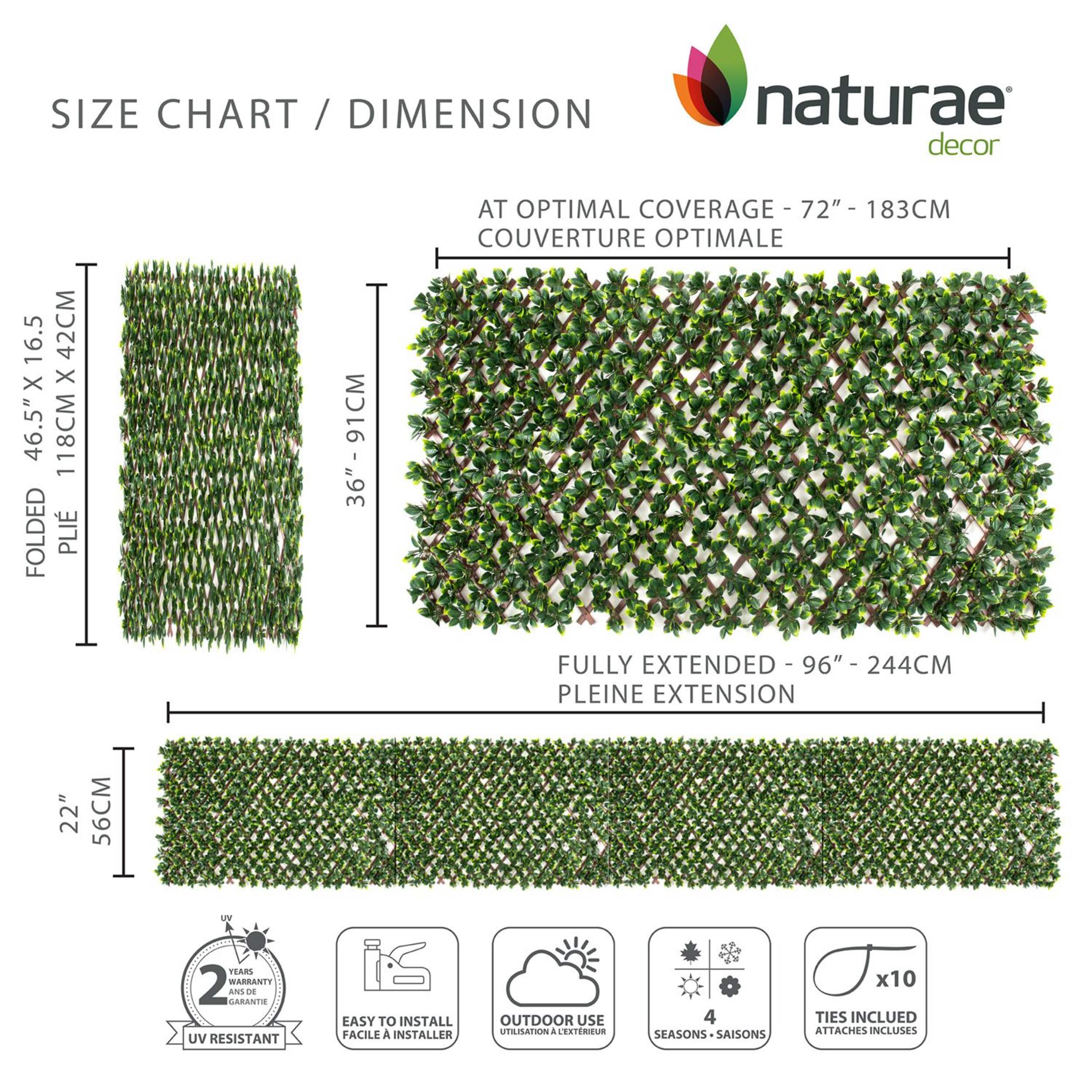 Naturae Decor Artificial Expandable PVC Trellis, Gardenia Leaves, 36in