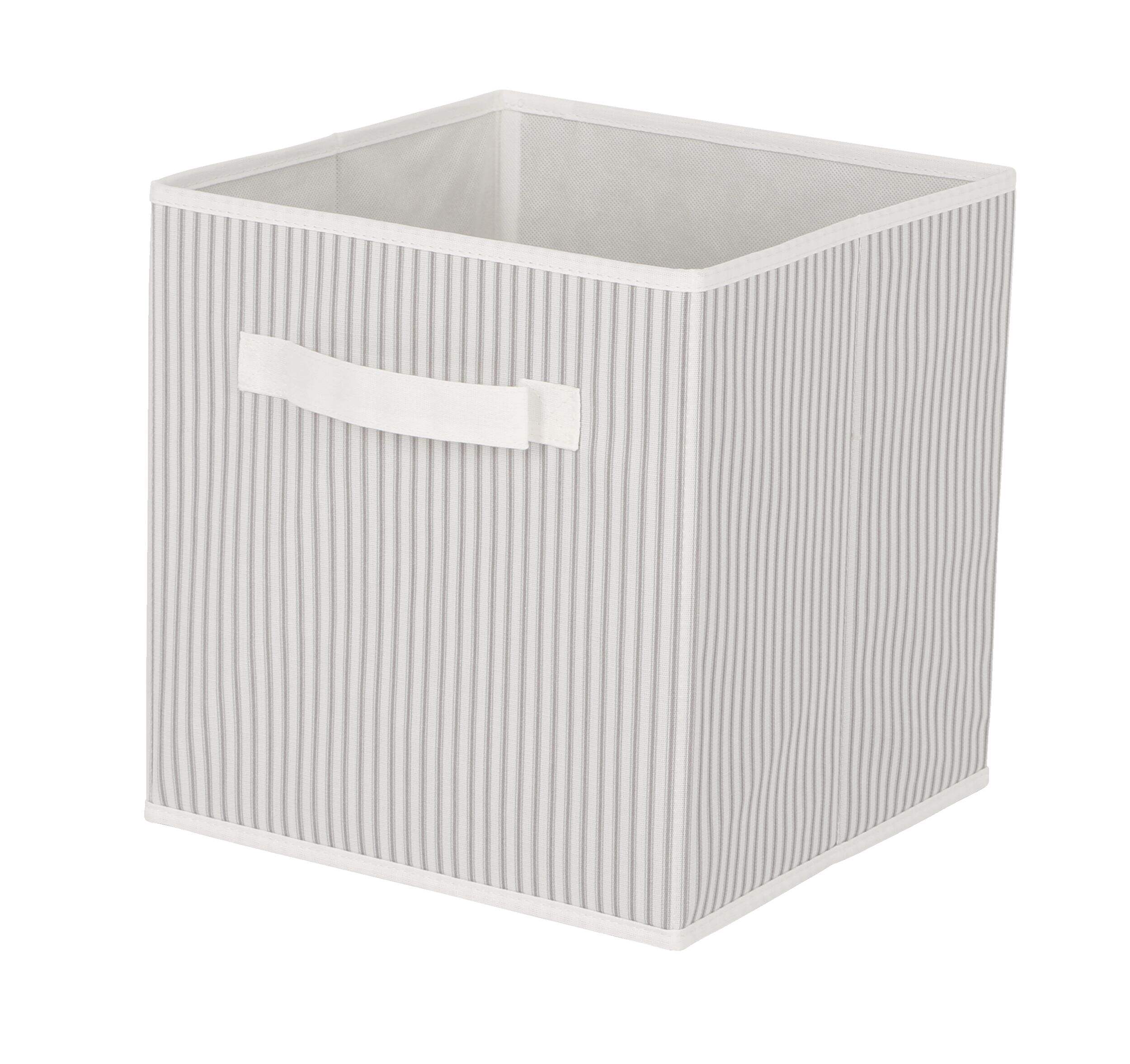CANVAS Cube Fabric Drawer Basket, White and Grey Stripes, 10.5 x 10.5 x 10.9-in Front_Angled_Left