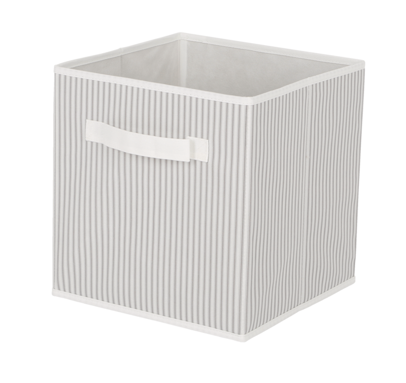 CANVAS Cube Fabric Drawer Basket, White and Grey Stripes, 10.5 x 10.5 x