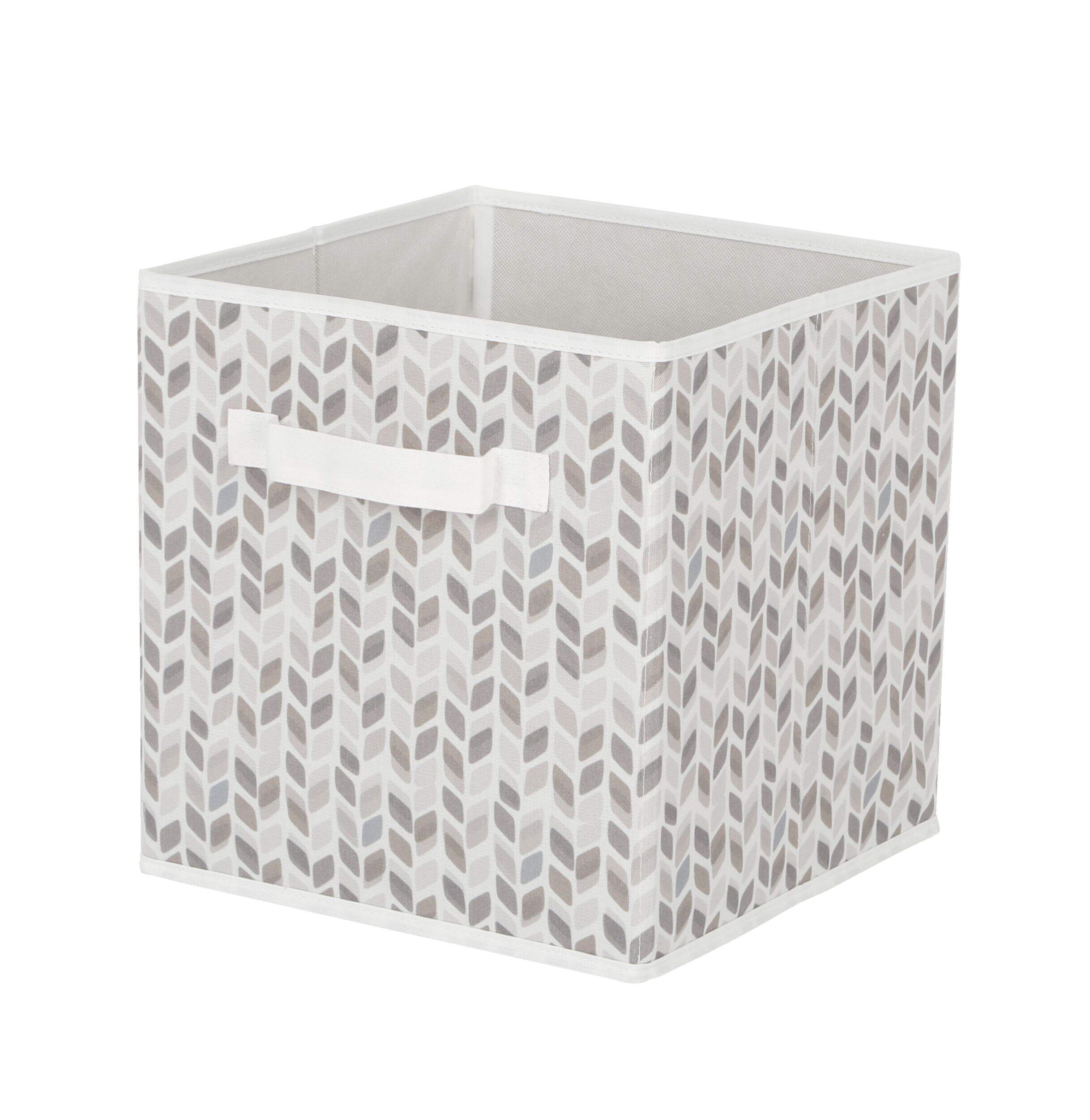 CANVAS Cube Fabric Drawer Basket, White and Grey Tiled, 10.5 x 10.5 x 11-in Front_Angled_Left