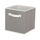 CANVAS Cube Fabric Drawer Basket, Dark Grey & White Borders, 10.5 x 11-in Front_Angled_Left