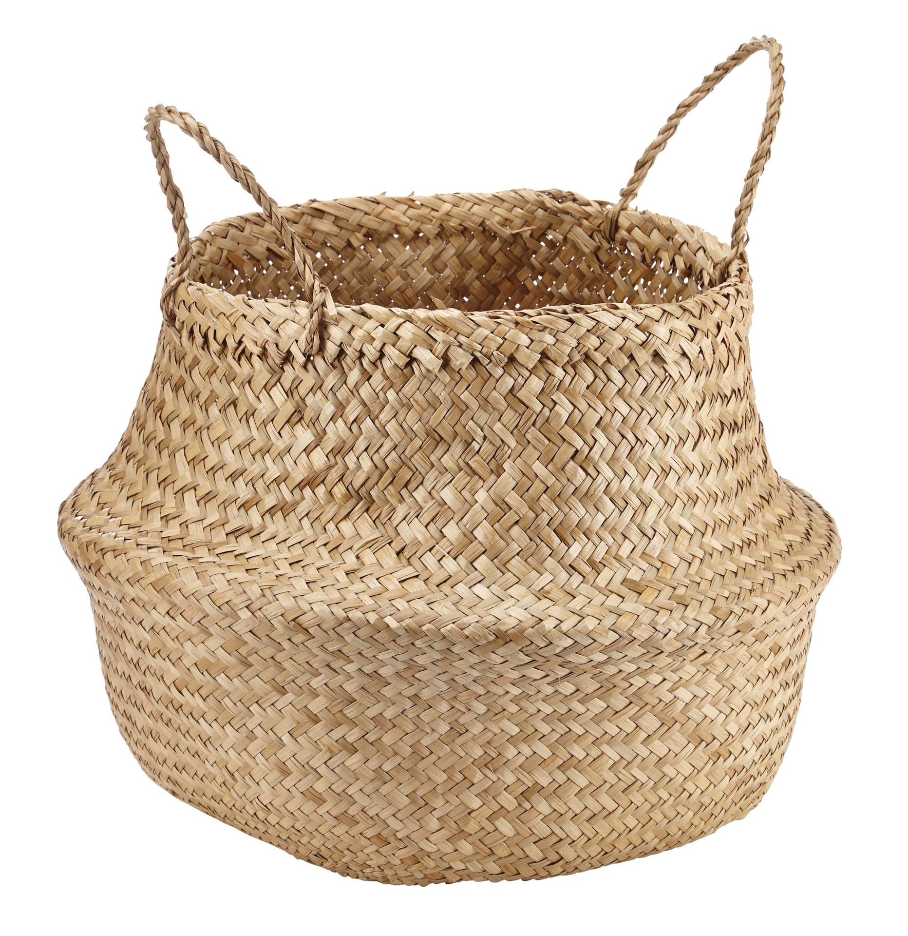 Set of 2 Floppy Seagrass Baskets, natural Woven Storage Basket Handicraft,  Wicker Baskets for Laundry, Hanging Planters, Wall Decor for Bathroom