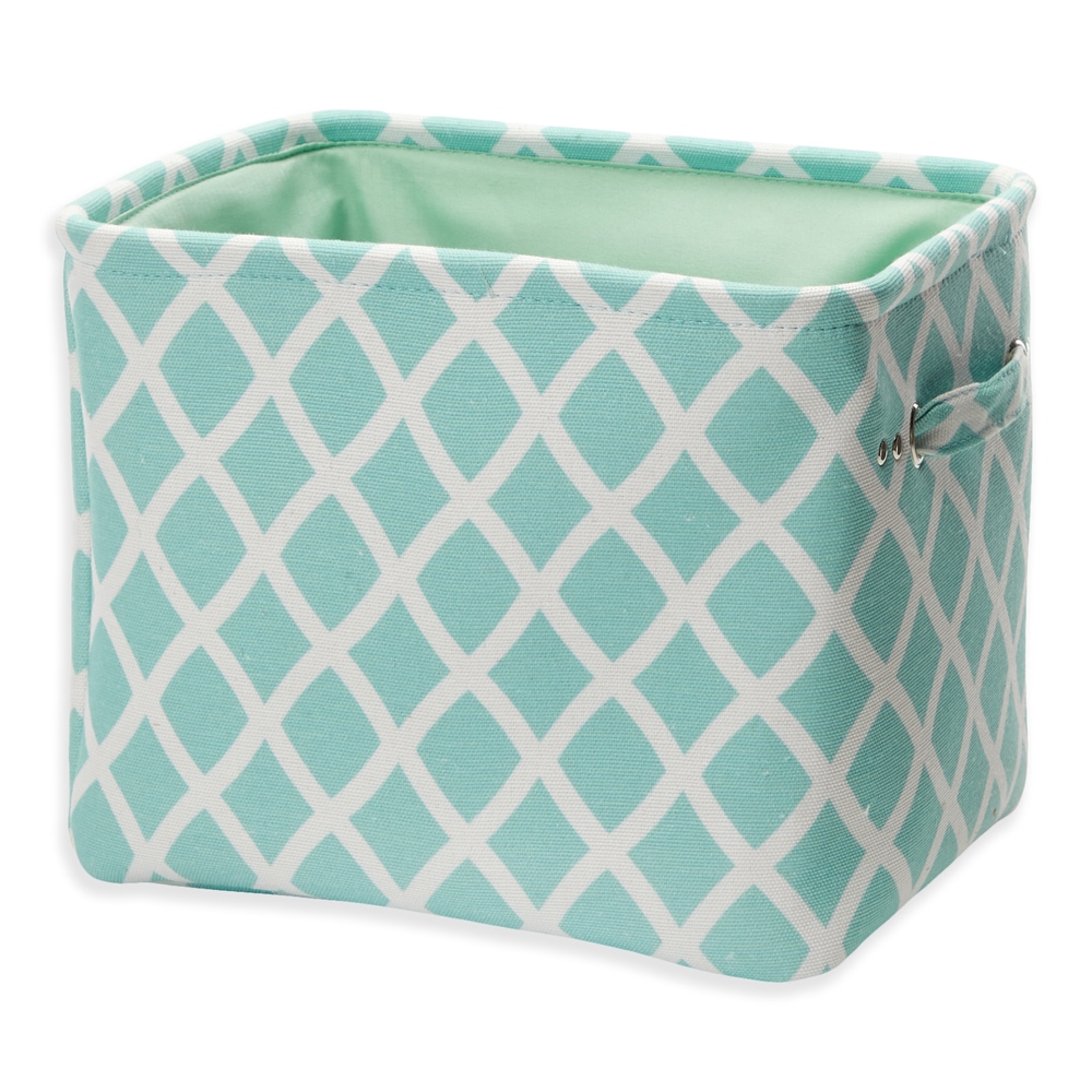 CANVAS Echo Cube Fabric Basket, Teal/White Trellis, 10 x 12 x 10in
