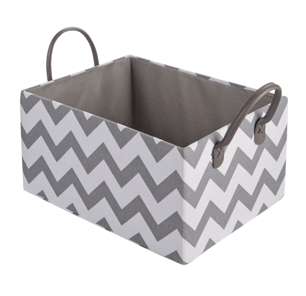 CANVAS Finn Rectangular Fabric Basket, Grey Chevron, 7 x 13.5 x 10.5in