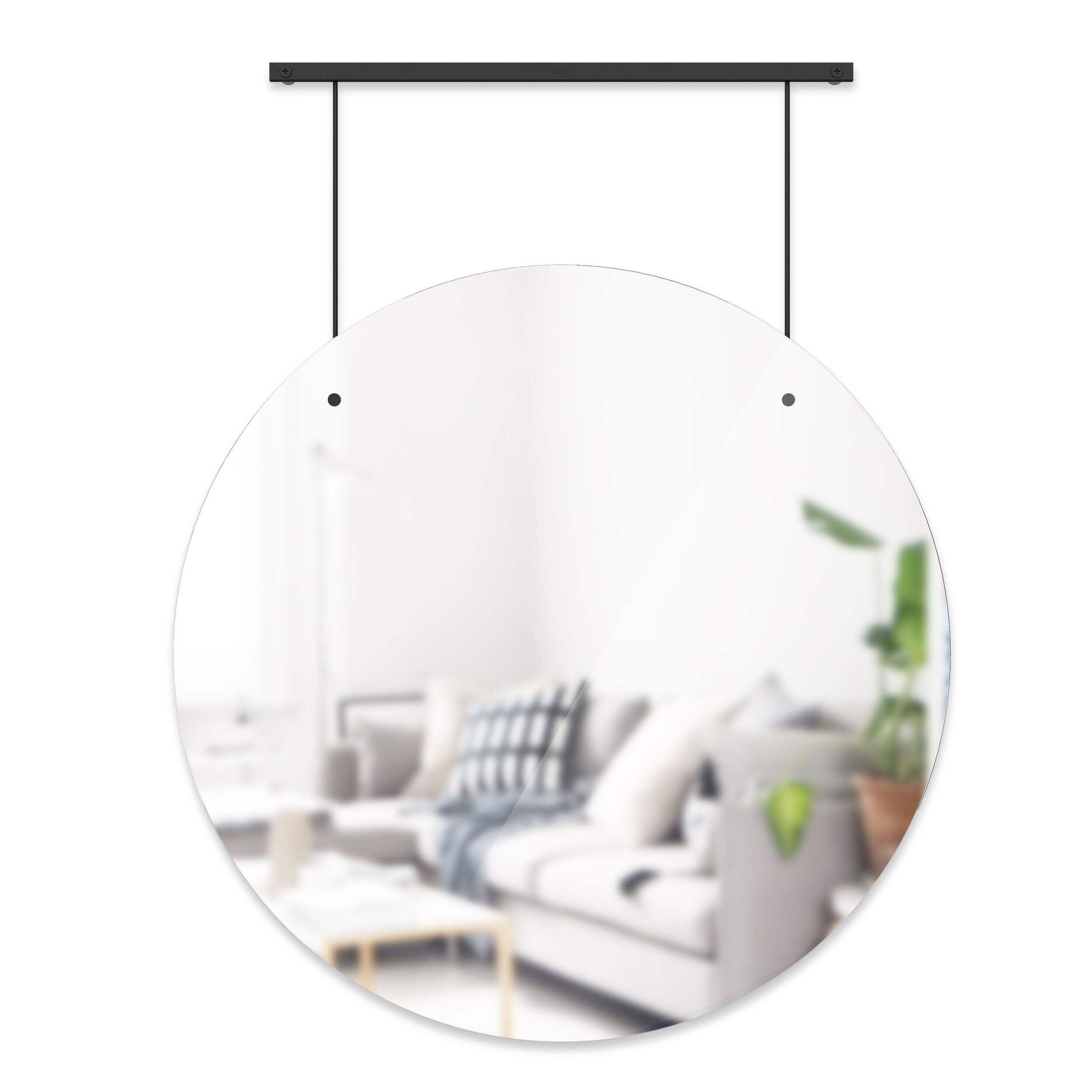 Umbra Exhibit Round Hanging Wall Mirror, Black, 24-in Front_Flat