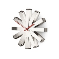 Umbra Ribbon Round Steel Wall Clock, Silver, 12-in Front_Three_Fourths_Angled_Left