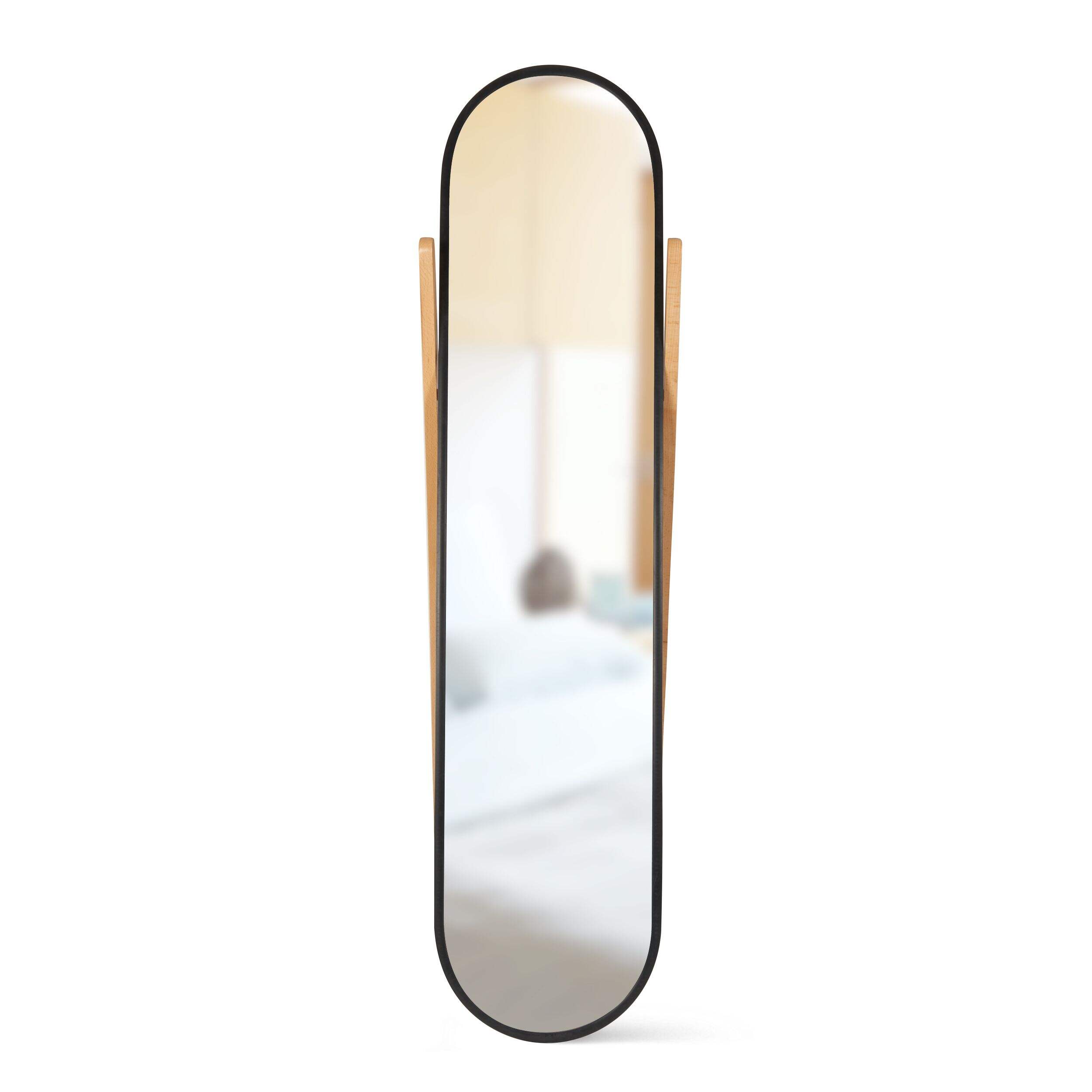 Umbra Hub Arched Standing Floor Mirror, Black/Natural, 16.7 x 23 x 62.2-in Front_Flat