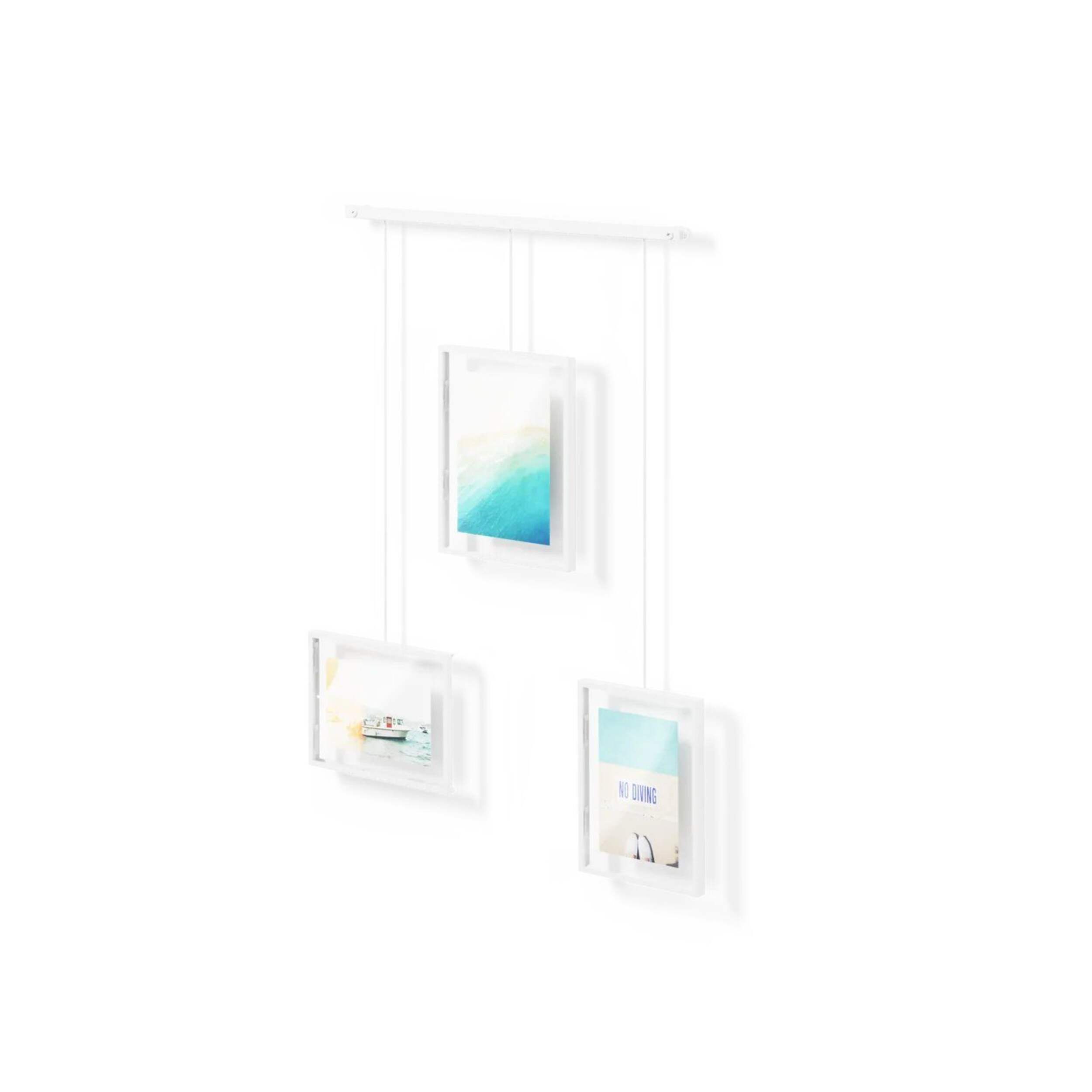 Umbra Exhibit 3-Image Hanging Photo Display Frame Set, White, 3-pk Front_Angled_Left