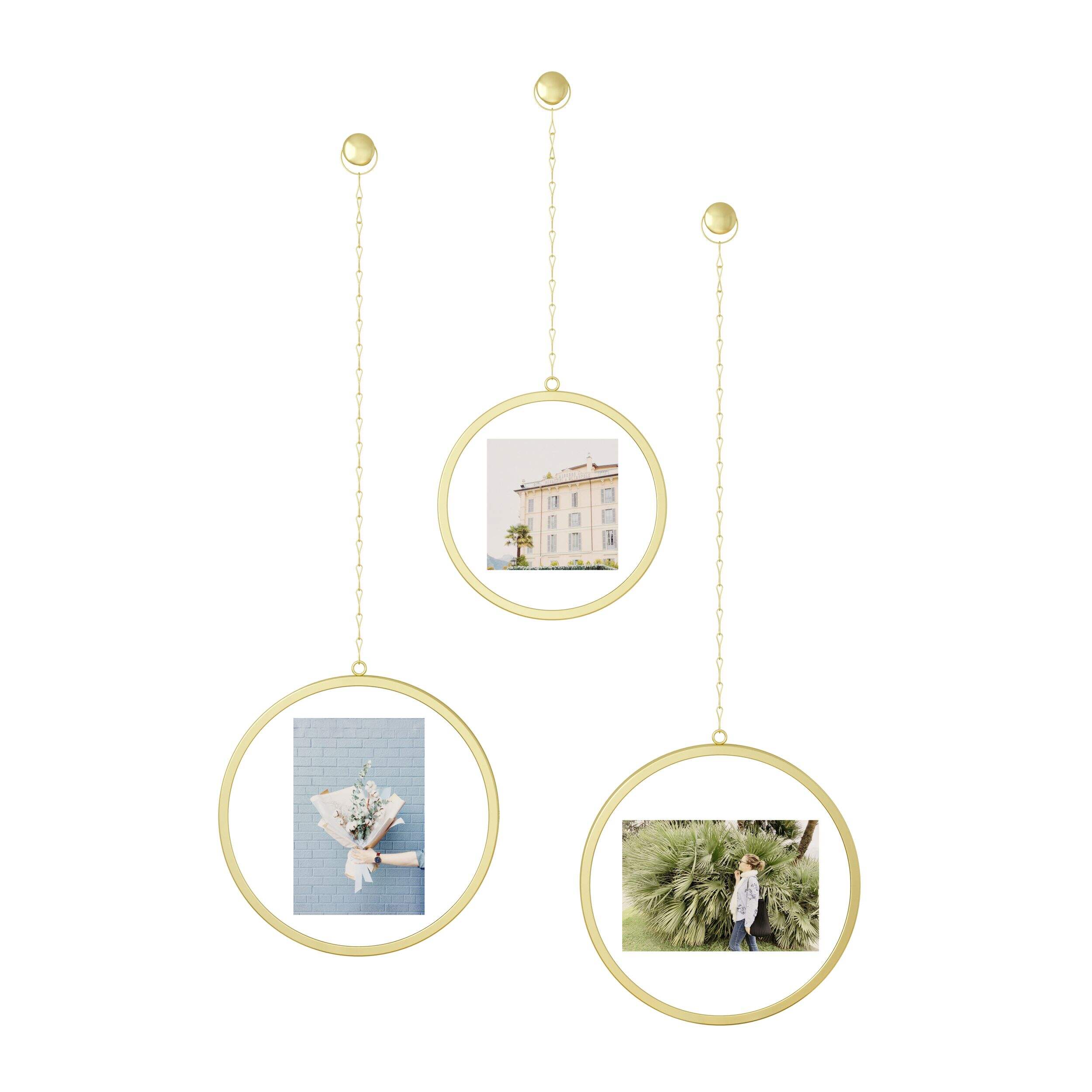 Umbra Fotochain Round Hanging Photo Display Frame Set, Matte Brass, 3-pc Front_Flat