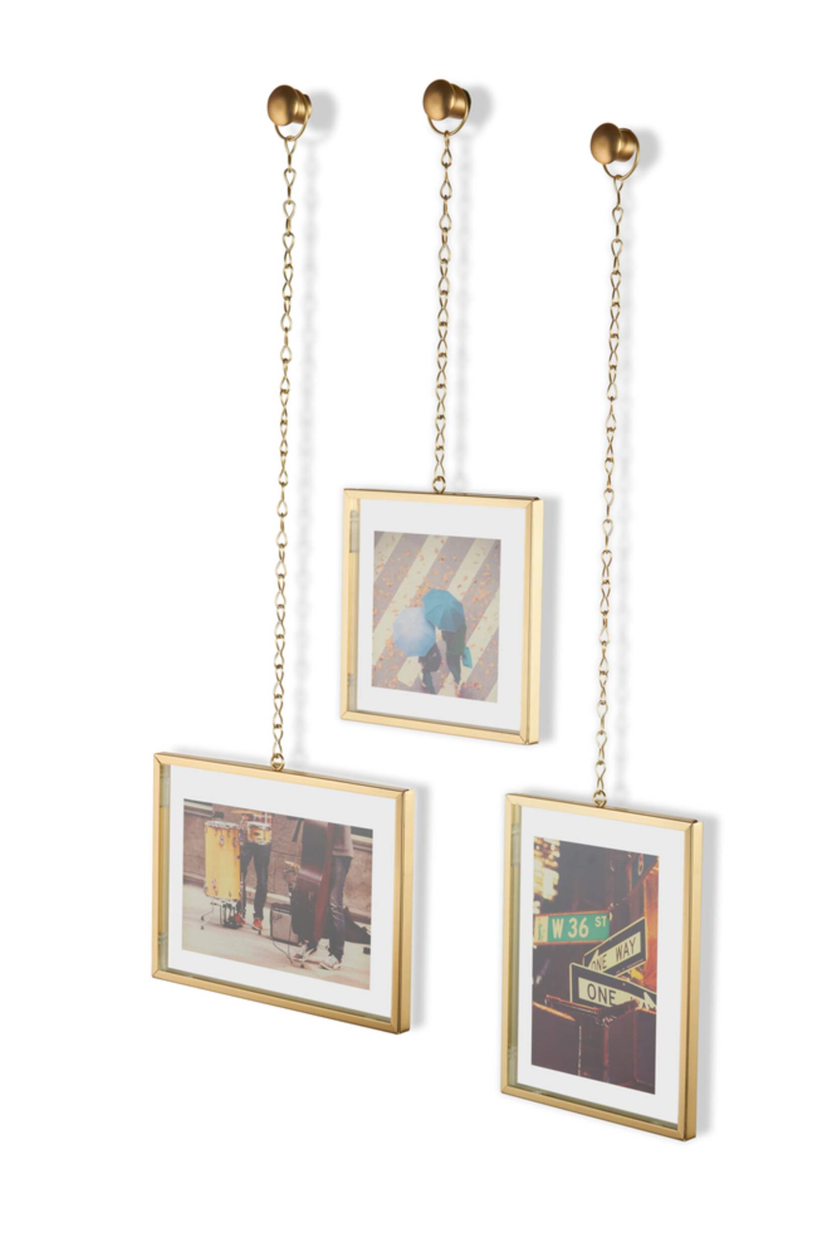 Umbra Fotochain Rectangular Hanging Photo Display Frame Set, Matte Brass, 3-pk Front_Three_Fourths_Angled_Left