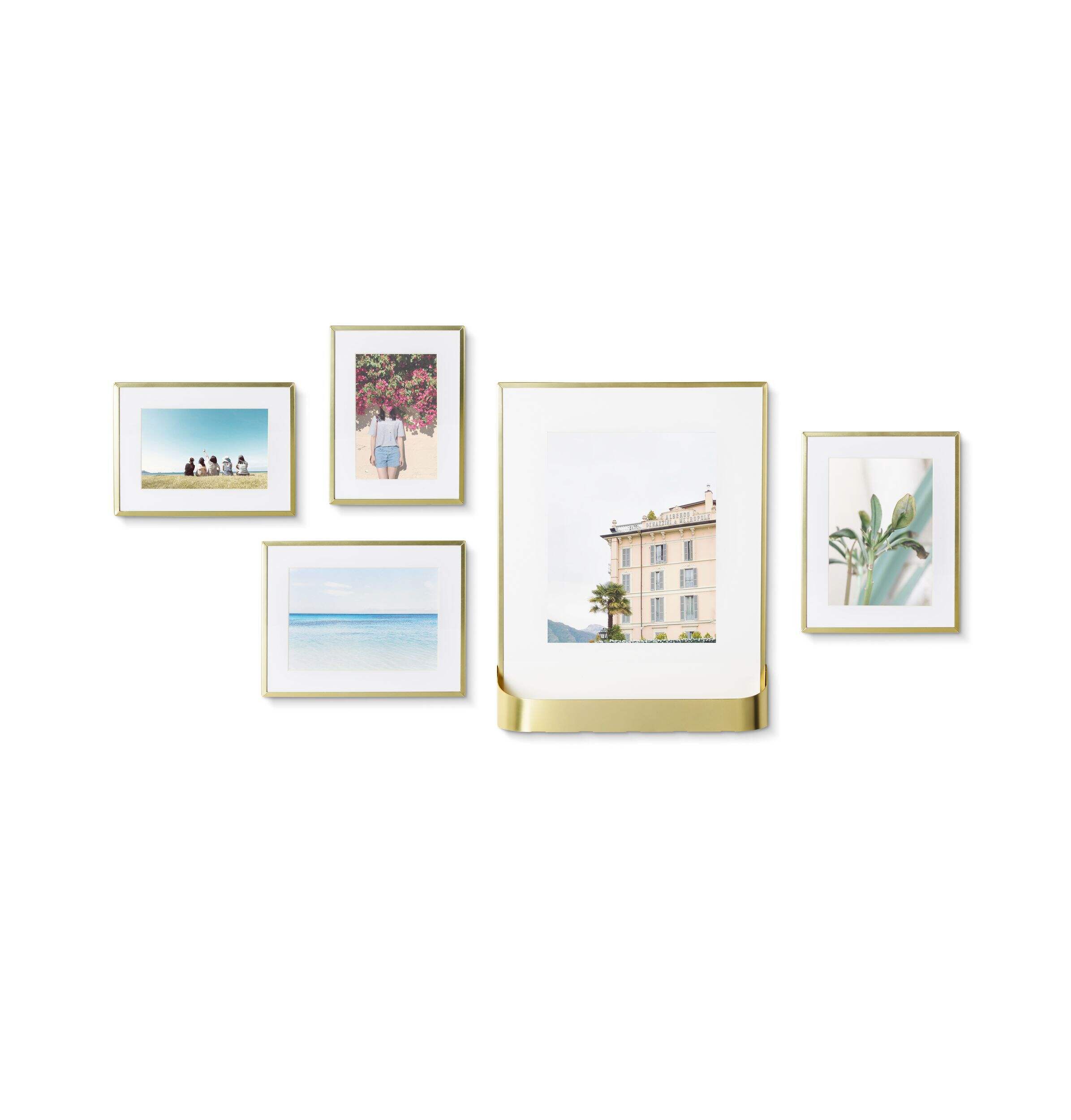 Umbra Matinee Gallery Picture Frame Set with Built-in Baskets, Brass, 5-pc Front_Flat