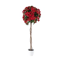 Artificial Poinsettia Topiary Tree with Silk Leaves, Red, 150-cm Front_Flat