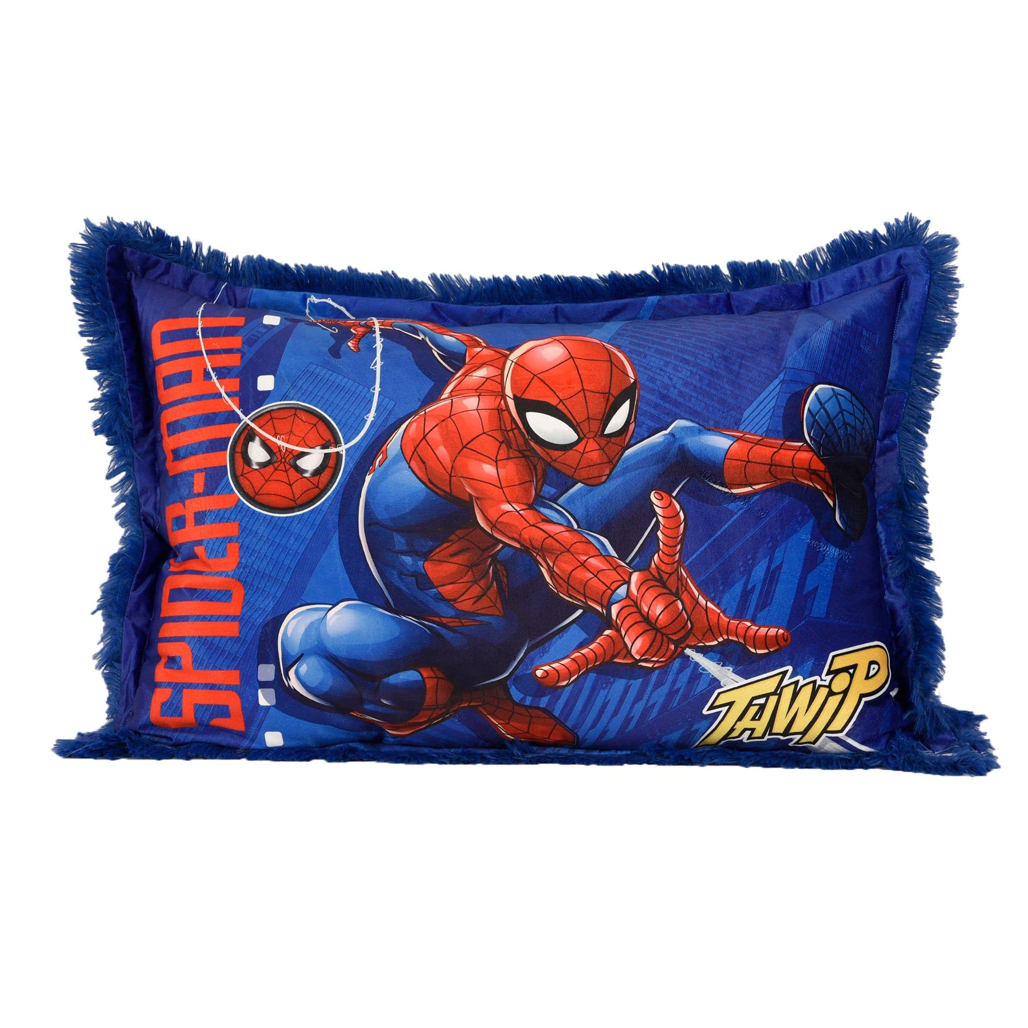 Coussin en fausse fourrure Spider-Man Marvel de Nemcor, bleu foncé