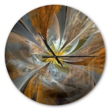 Horloge murale moderne Designart Symmetrical Yellow Fractal Flower, tailles variées Front_Flat