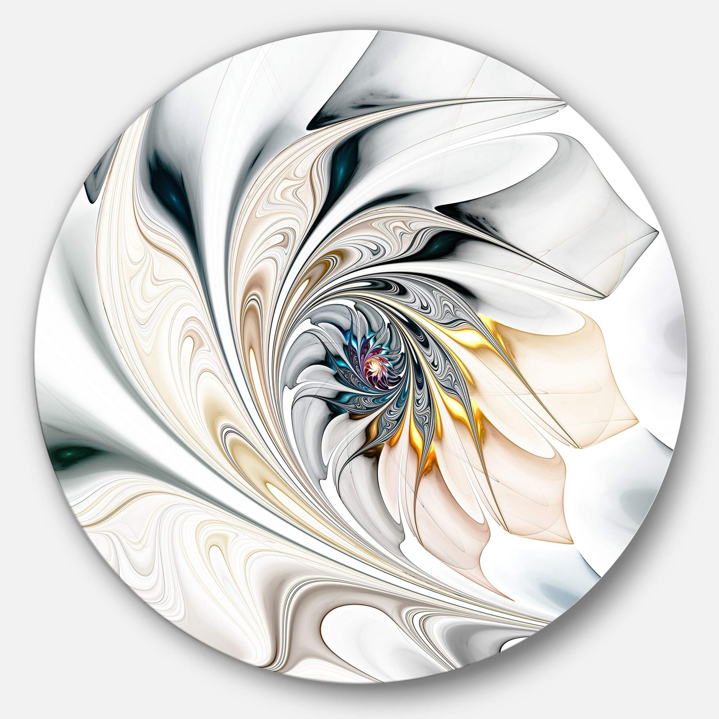 Designart White Vortex Floral Art Large Floral Metal Circle Wall Art, White, 23-in Diameter Front_Flat