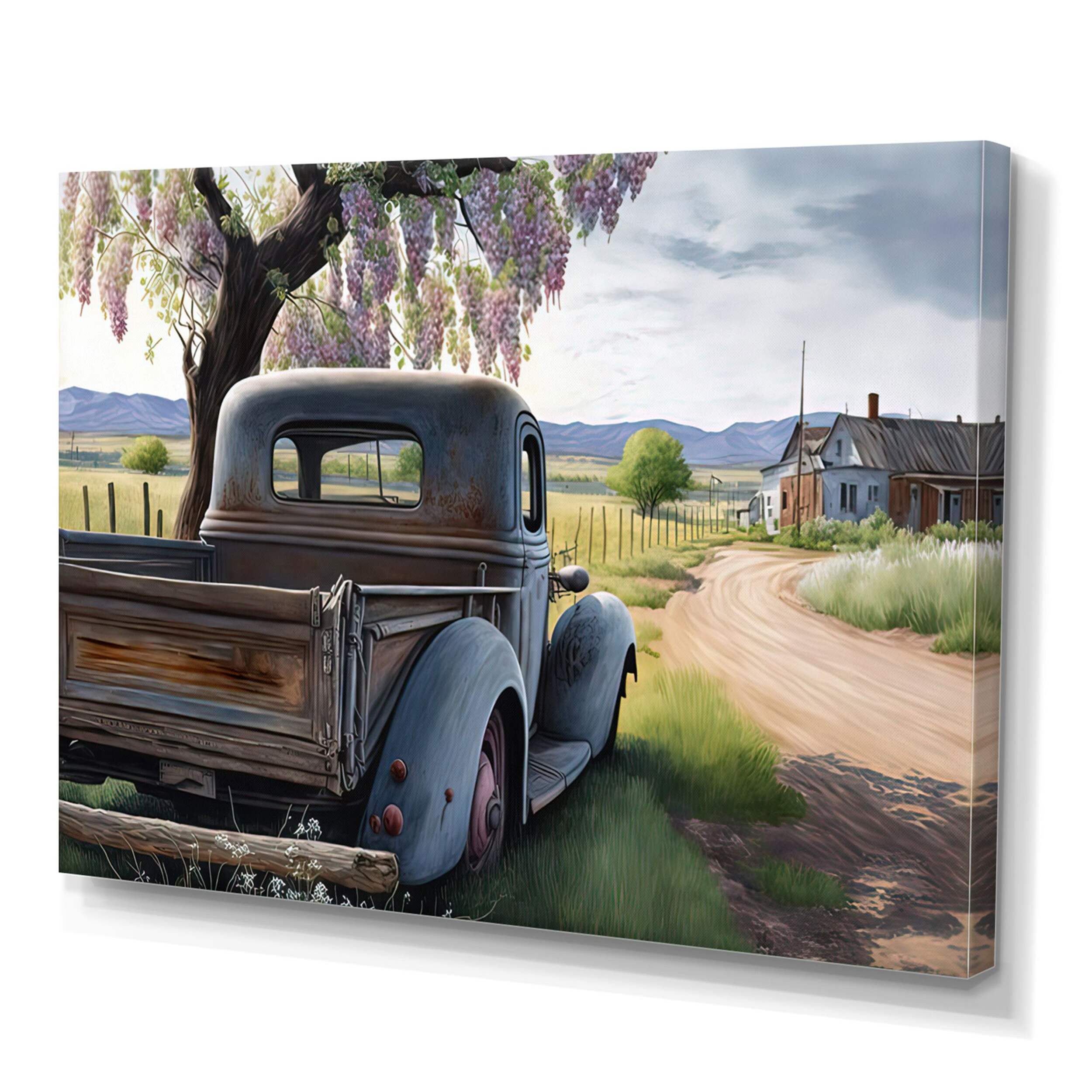Designart Old American Truck In Barn IV Canvas Wall Art, 40-in x 30-in Front_Three_Fourths_Angled_Left