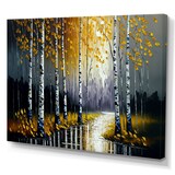 Designart Monochrome Golden Birch Trees By The River II Canvas Wall Art, Grey, 20-in x 12-in Front_Three_Fourths_Angled_Left