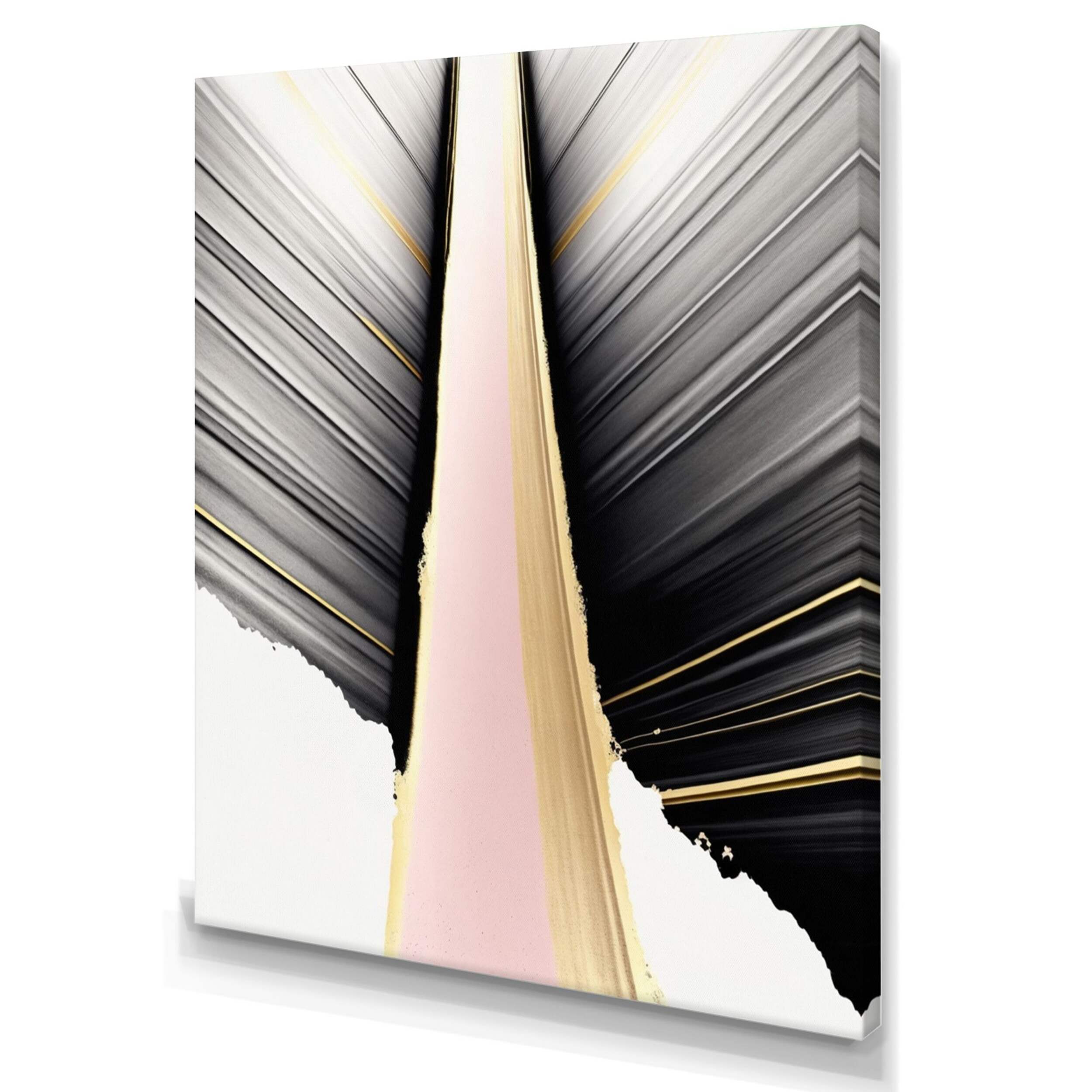 Designart Minimalism Pink And Gold Cubic Fusion VIII Canvas Wall Art, Gold, 24-in x 12-in Front_Three_Fourths_Angled_Left