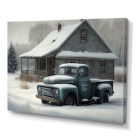 Designart Old Truck At The Barn In Winter IV Canvas Wall Art, White, 32-in x 24-in