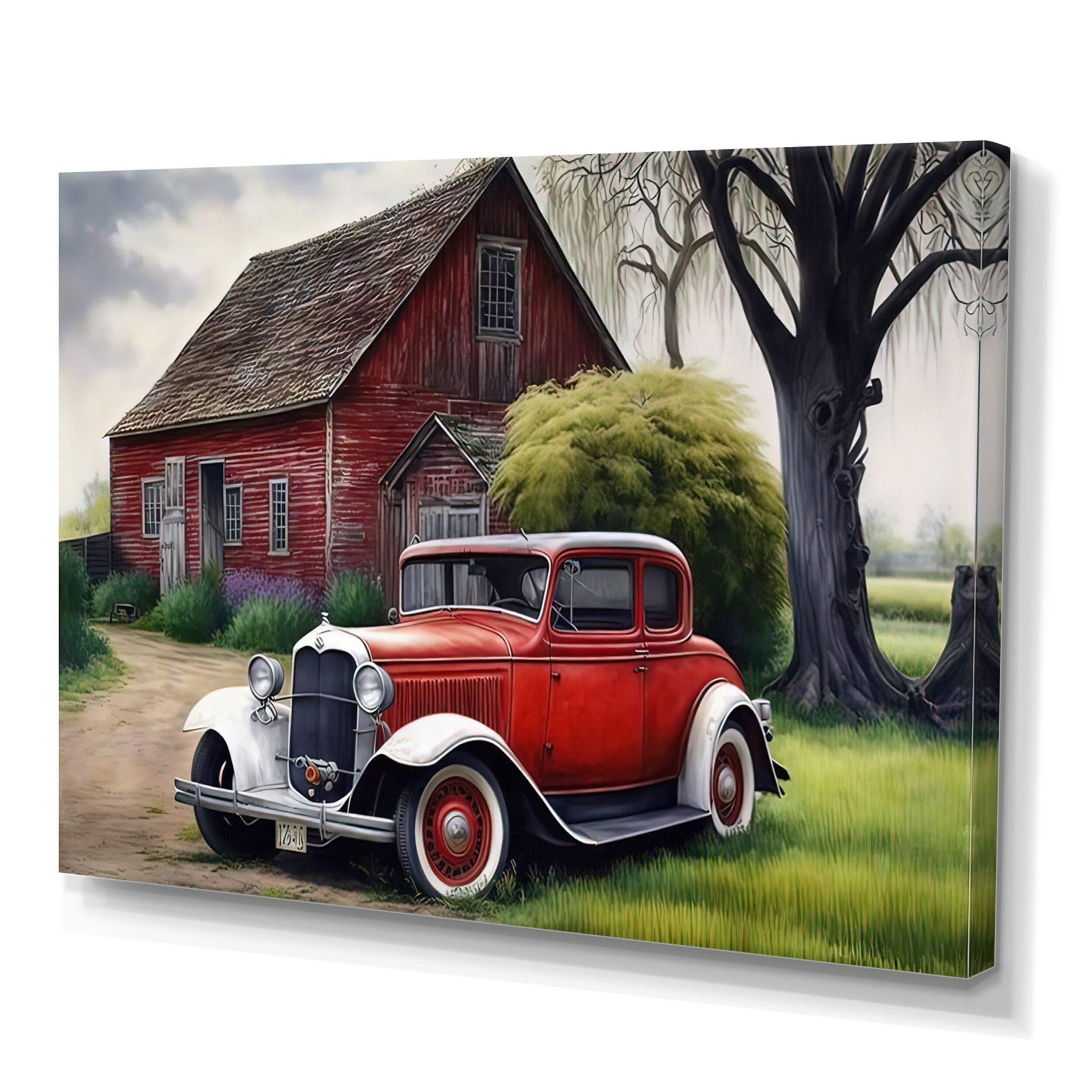 Designart Old Vintage Car At The Barn I Canvas Wall Art, 32-in x 24-in Front_Three_Fourths_Angled_Left