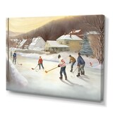 Designart Kids Playing Hockey In Winter IV Canvas Wall Art, 32-in x 24-in Front_Three_Fourths_Angled_Left