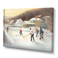 Designart Kids Playing Hockey In Winter IV Canvas Wall Art, 32-in x 24-in Front_Three_Fourths_Angled_Left