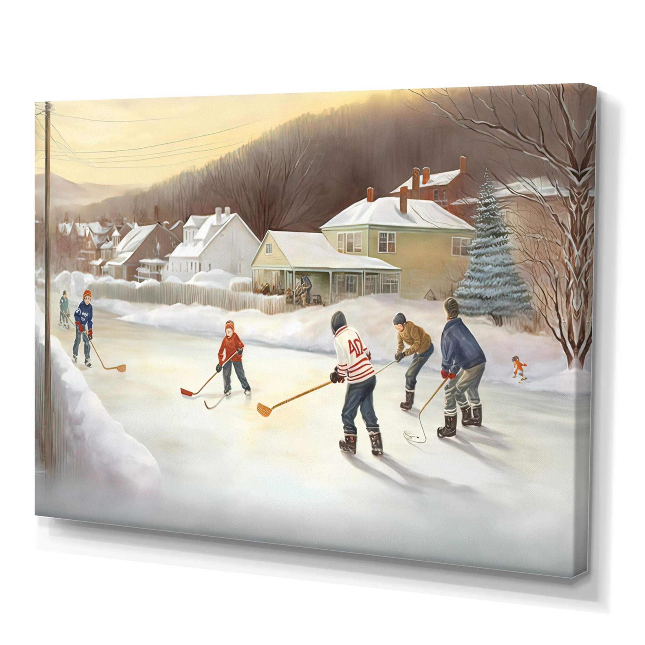 Toile murale Designart Kids Playing Hockey In Winter IV, 40 x 30 po Front_Three_Fourths_Angled_Left