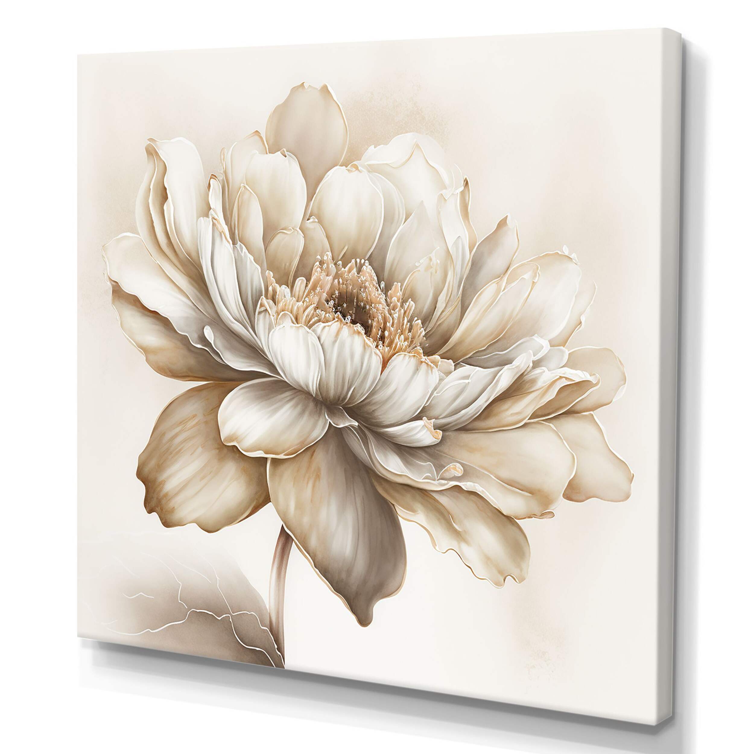 Toile murale Designart Indigold Beige Flower I, 36 x 36 po Front_Three_Fourths_Angled_Left