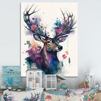 Designart Cute Deer Floral Art II Canvas Wall Art, 30-in x 40-in Front_Three_Fourths_Angled_Left