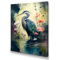 Designart Cute Heron Floral Art I Canvas Wall Art, 30-in x 40-in Front_Three_Fourths_Angled_Left