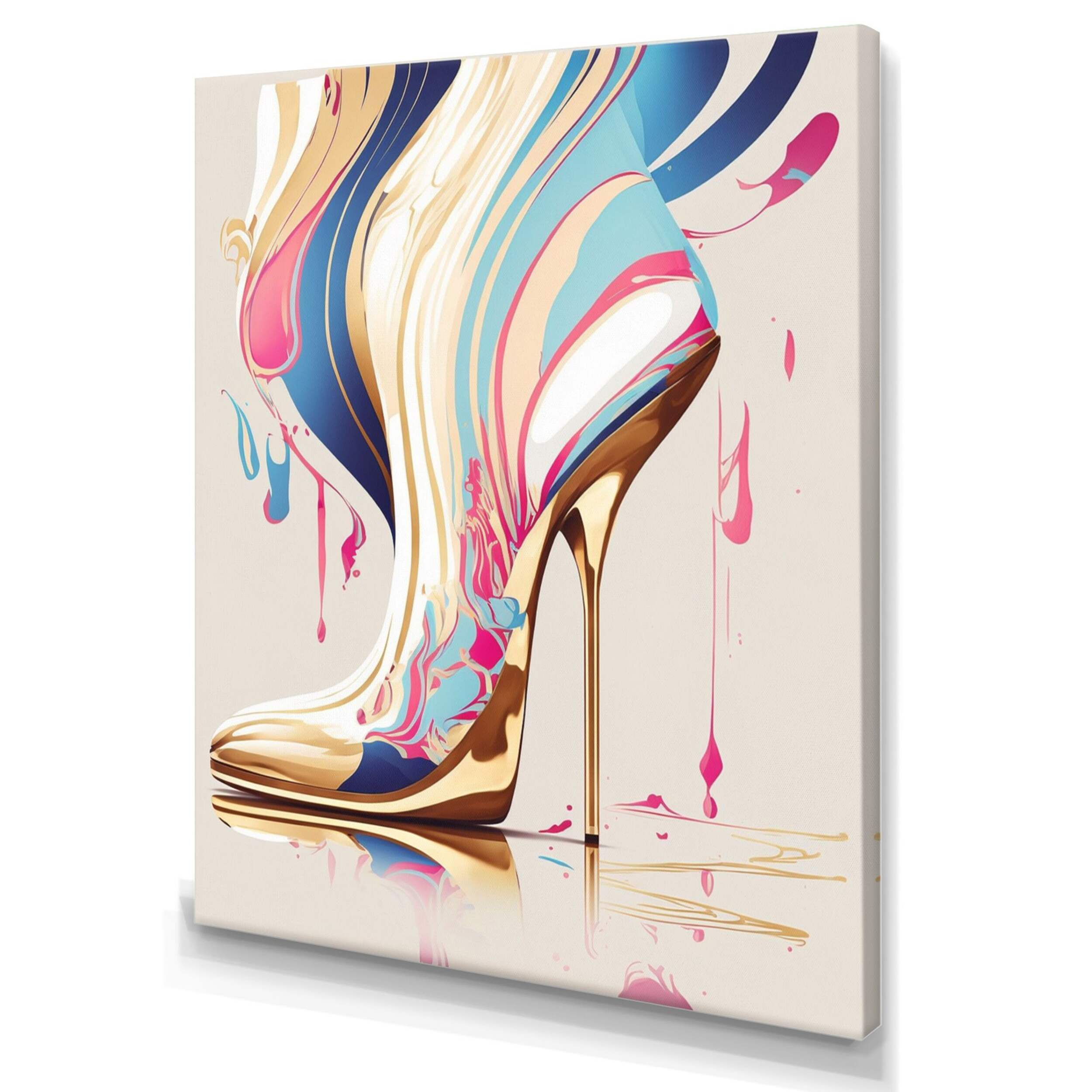 Designart Pink & Blue Art Deco High Heel Boots I Canvas Wall Art, 30-in x 40-in Front_Three_Fourths_Angled_Left