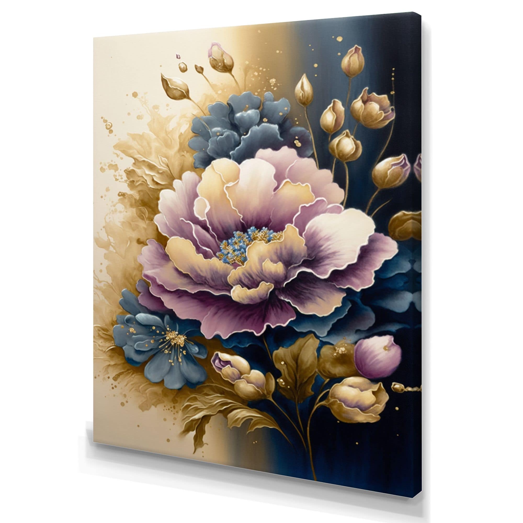 Designart Purple & Blue Watercolor Flowers I Canvas Wall Art, 24-in x ...