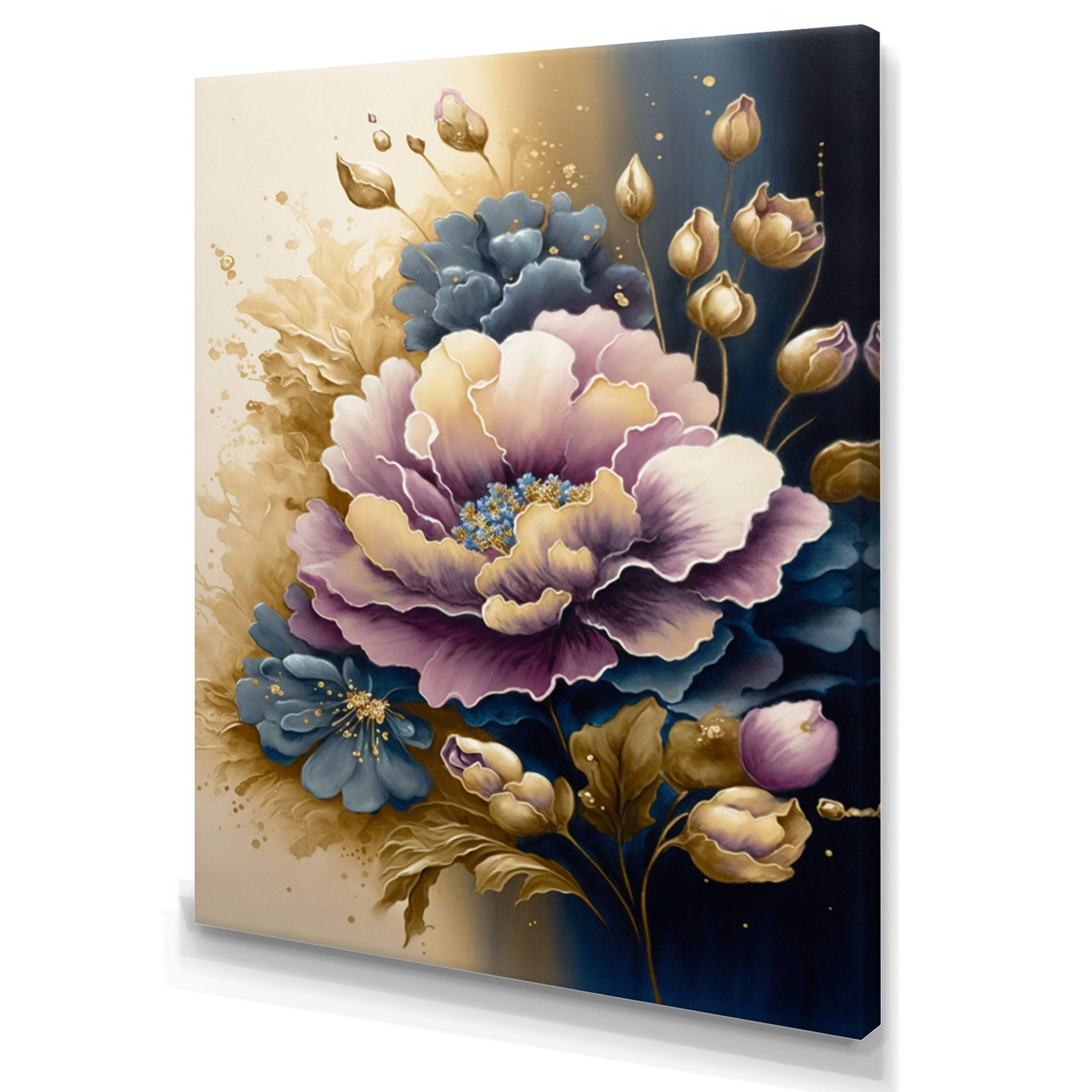 Toile murale Designart Purple & Blue Watercolor Flowers I, 12 x 20 po Front_Three_Fourths_Angled_Left