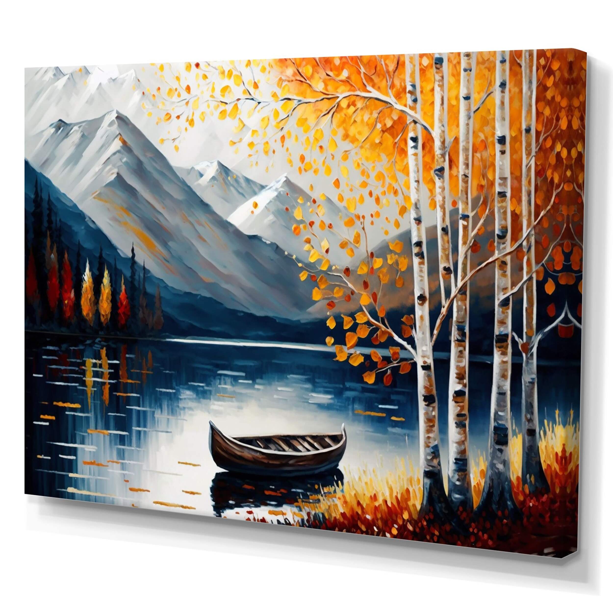 Designart Canoe On A Lake In Fall II Canvas Wall Art, 40-in x 30-in Front_Three_Fourths_Angled_Left