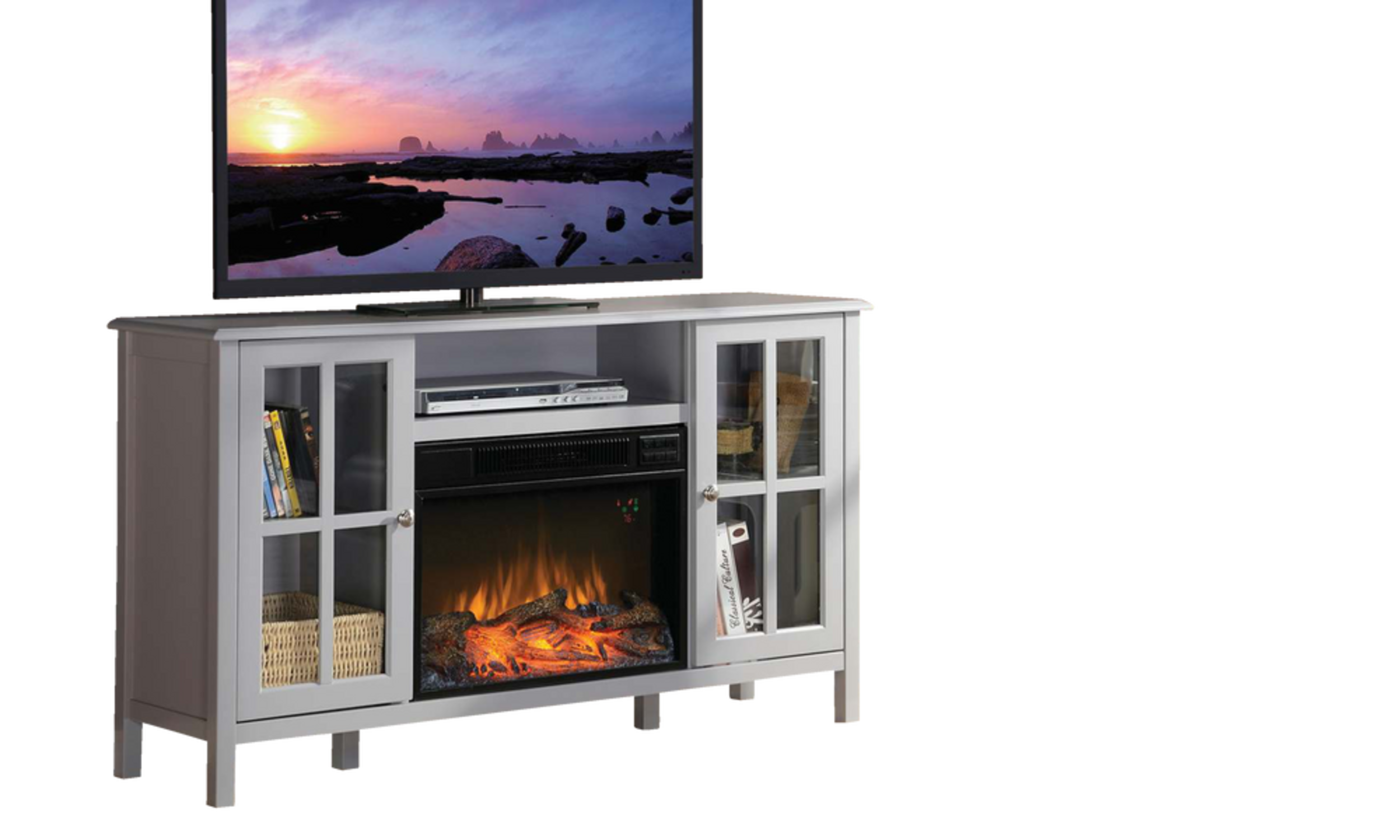 MasterFlame Electric Fireplace TV Stand, 55.5in, 1500W, Includes