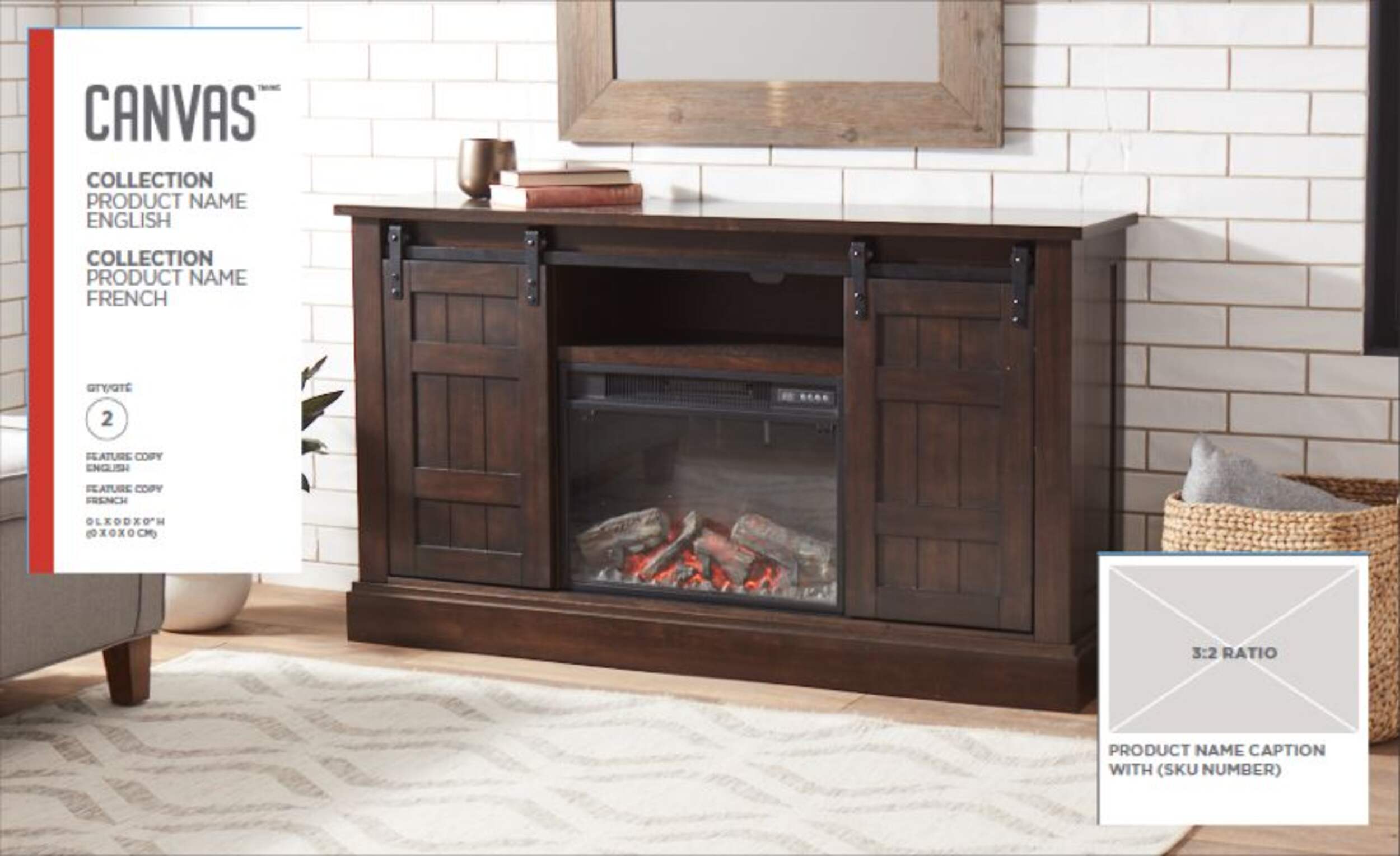 CANVAS Eastwood Electric Fireplace TV Stand, 60in, 1500W, Includes