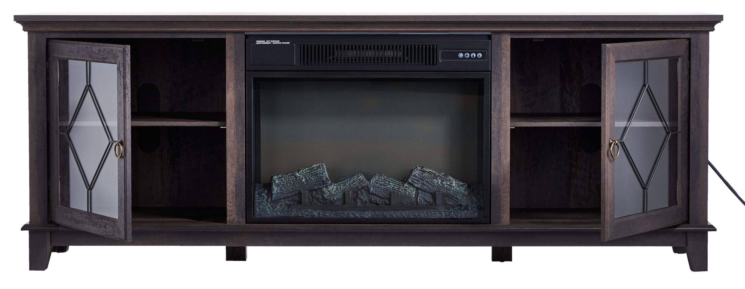 CANVAS Lotus Media Electric Fireplace TV Stand, 67-in, 1500W, Includes Remote Control, Brown Front_Flat