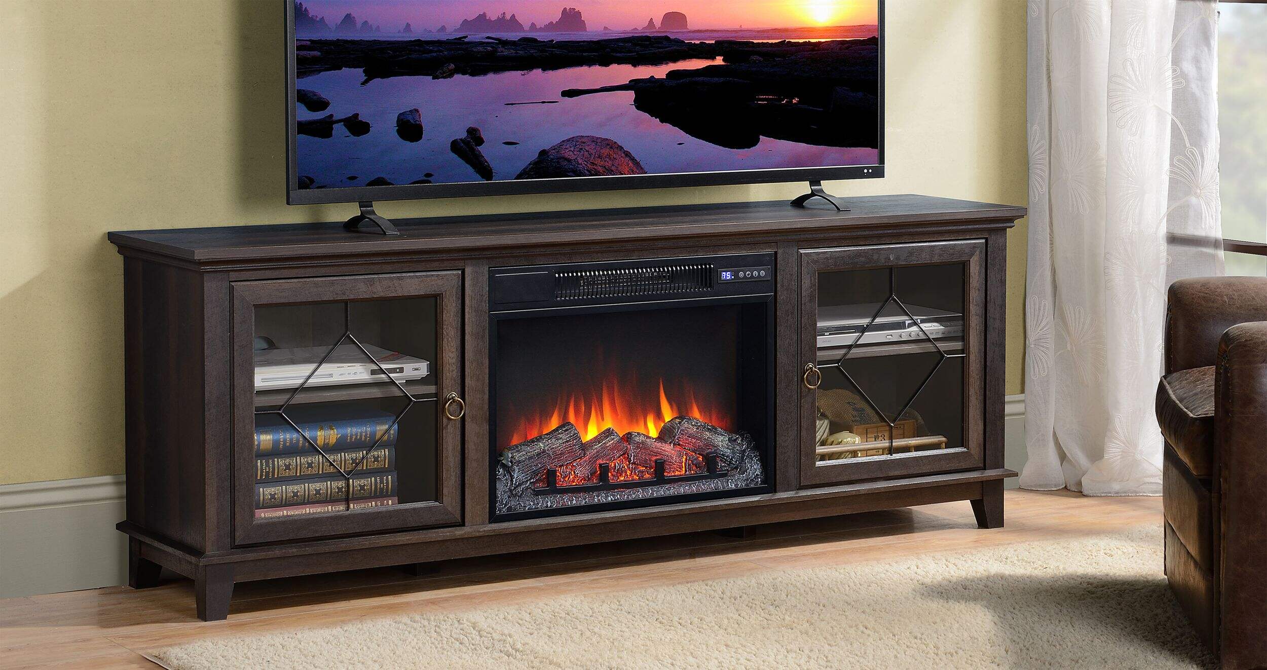 CANVAS Lotus Media Electric Fireplace TV Stand, 67in, 1500W, Includes