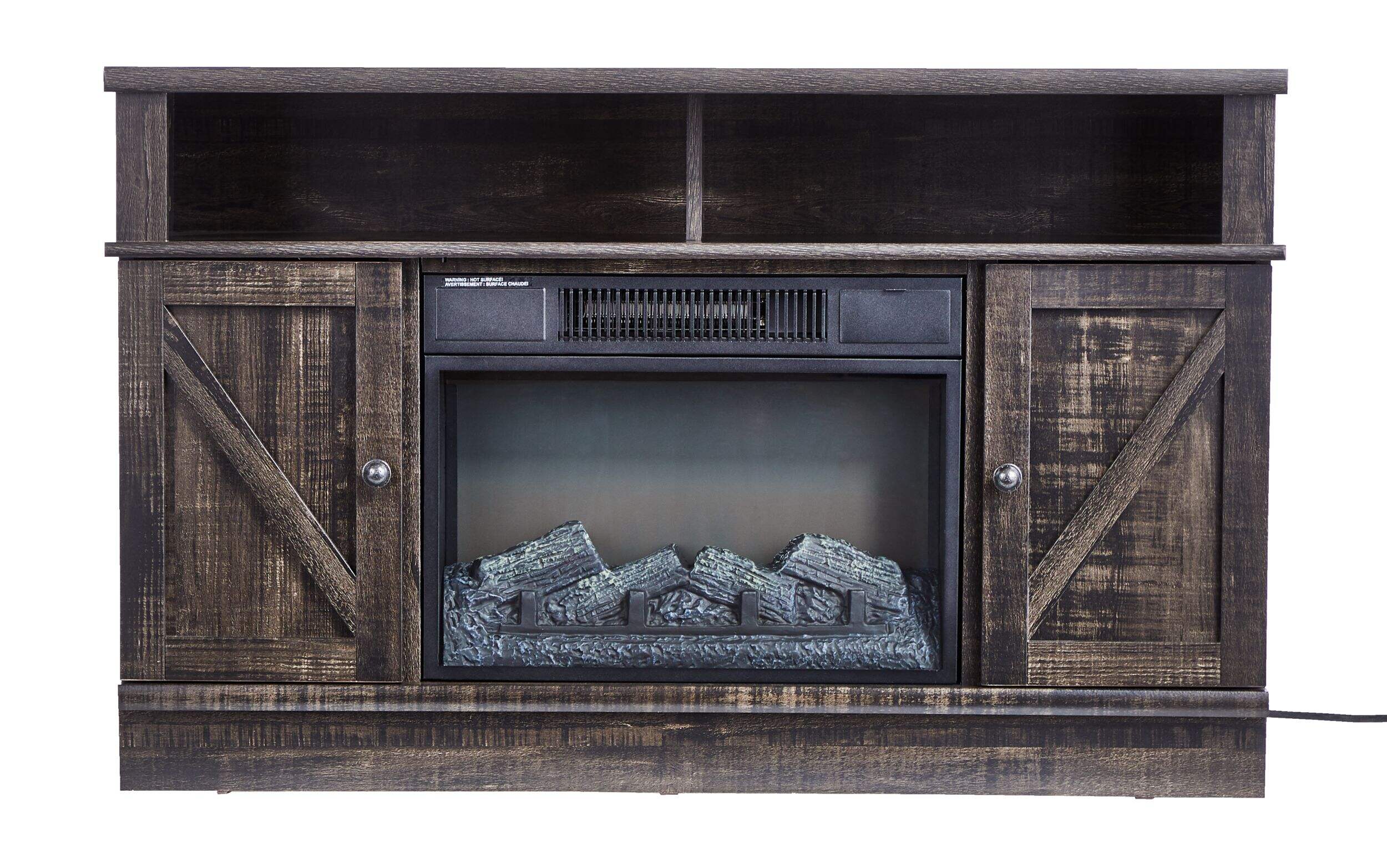 Kerry Media Electric Fireplace TV Stand, 44.5-in, 1500W, Brown Front_Flat