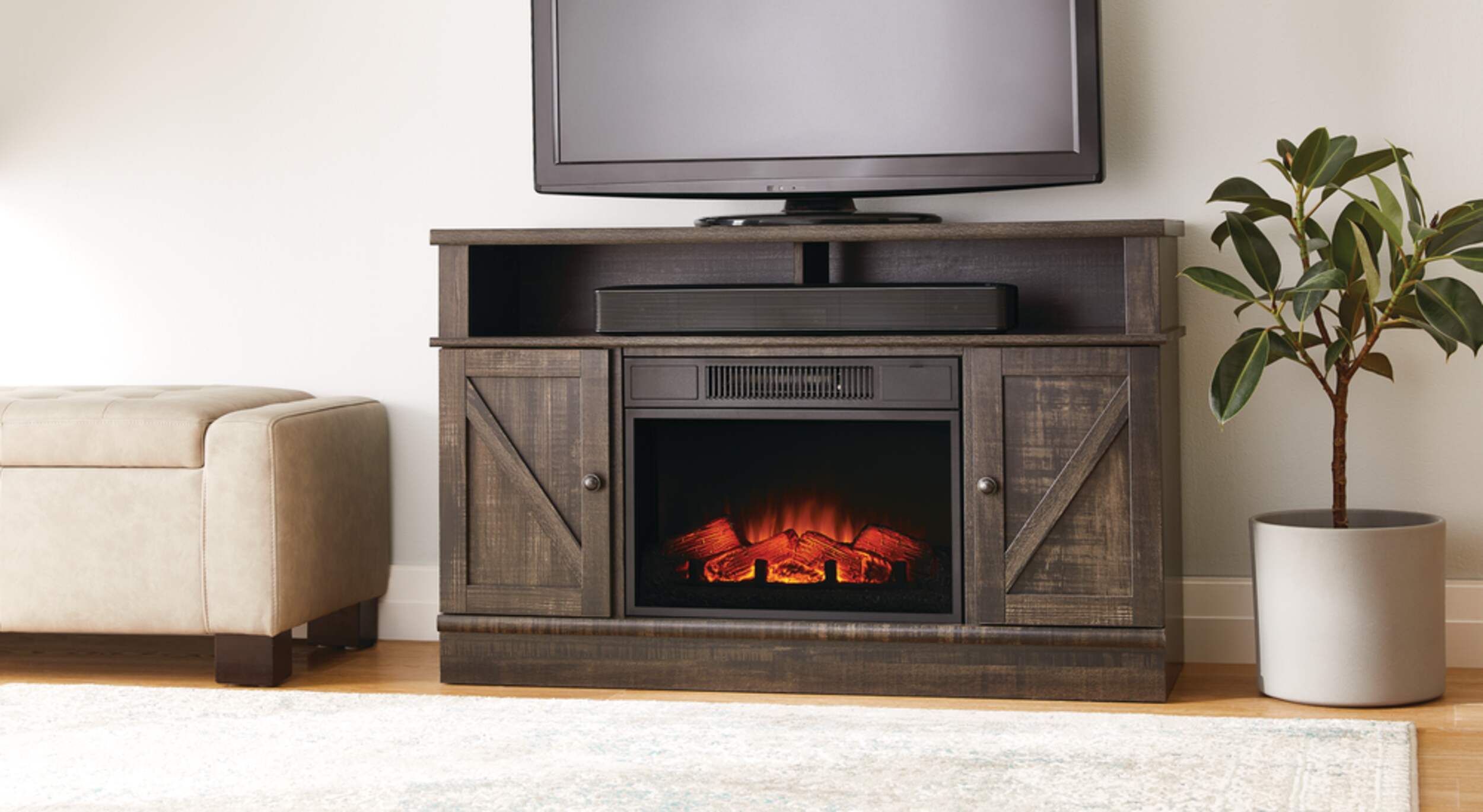 Kerry Media Electric Fireplace TV Stand, 44.5in, 1500W, Brown