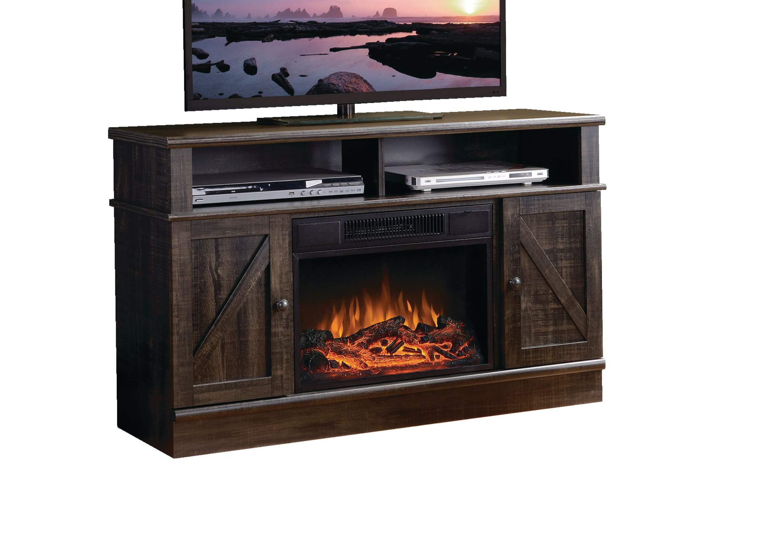 Kerry Media Electric Fireplace TV Stand, 44.5in, 1500W, Brown
