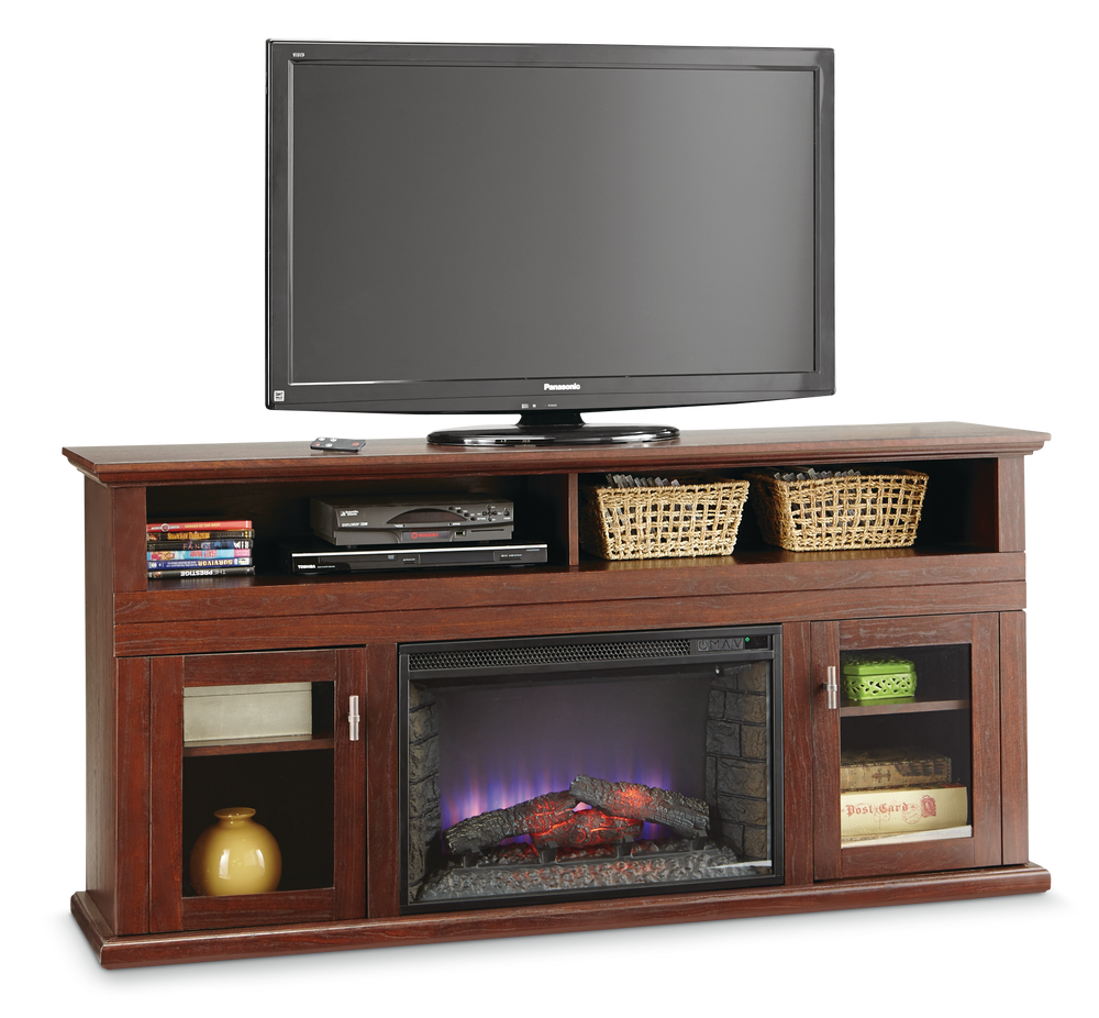 Komodo Surrey Media Electric Fireplace TV Stand, 64.5in, 1400W, Includes Remote Control, Brown
